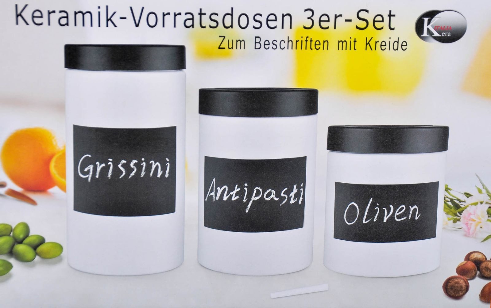 BURI Kaffeedose Keramik Vorratsdosen 3er-Set mit Schriftfeld Kaffeedose Teedose Dose, Keramik