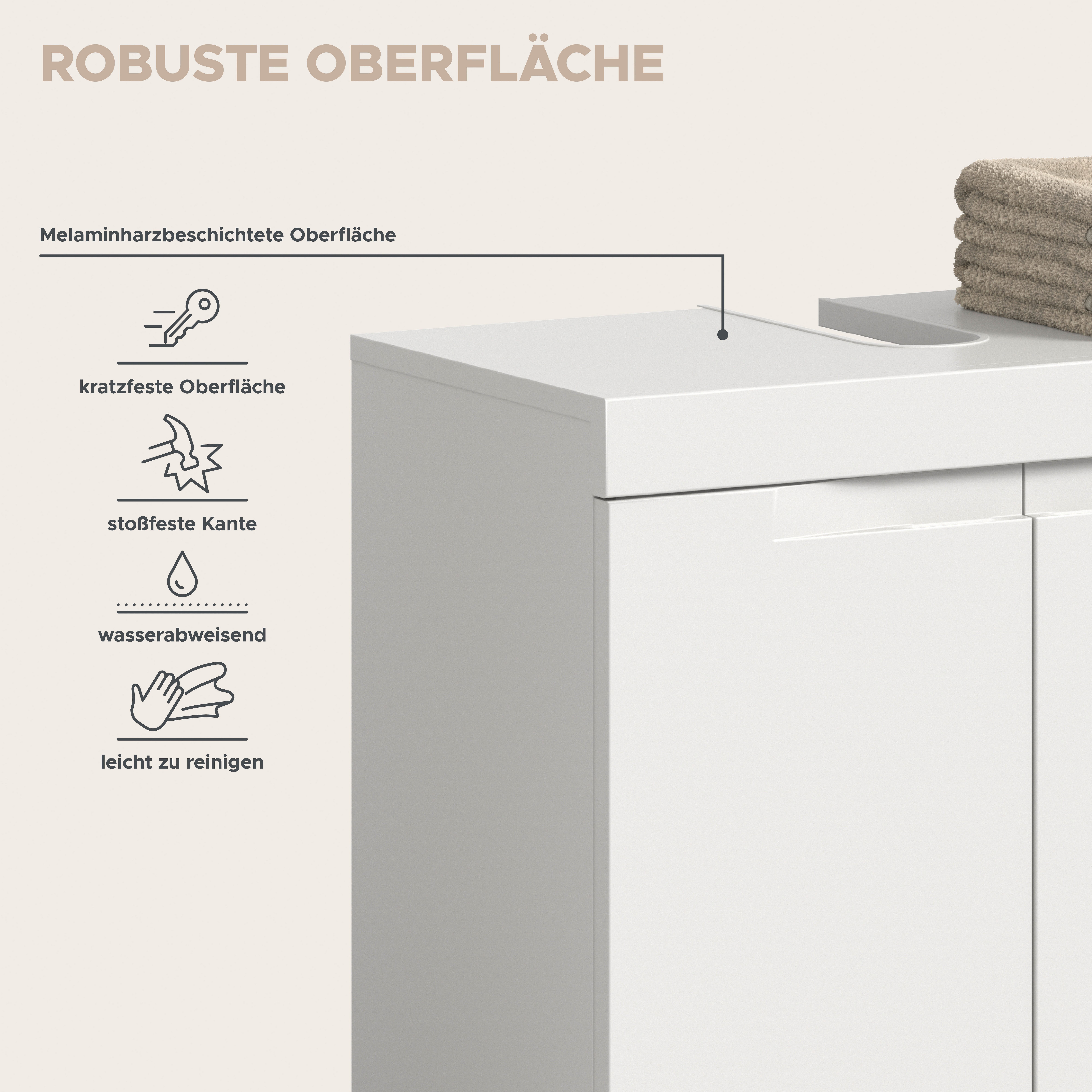 OTTO home Waschbeckenunterschrank MAOI, Breite 60cm, 2 Türen, 2 Fächer, 1 Einlegeboden (inkl. Siphonausschnitt) Badezimmerschrank, Unterschrank, Kommode, WBU, B – Bild 4 von 5