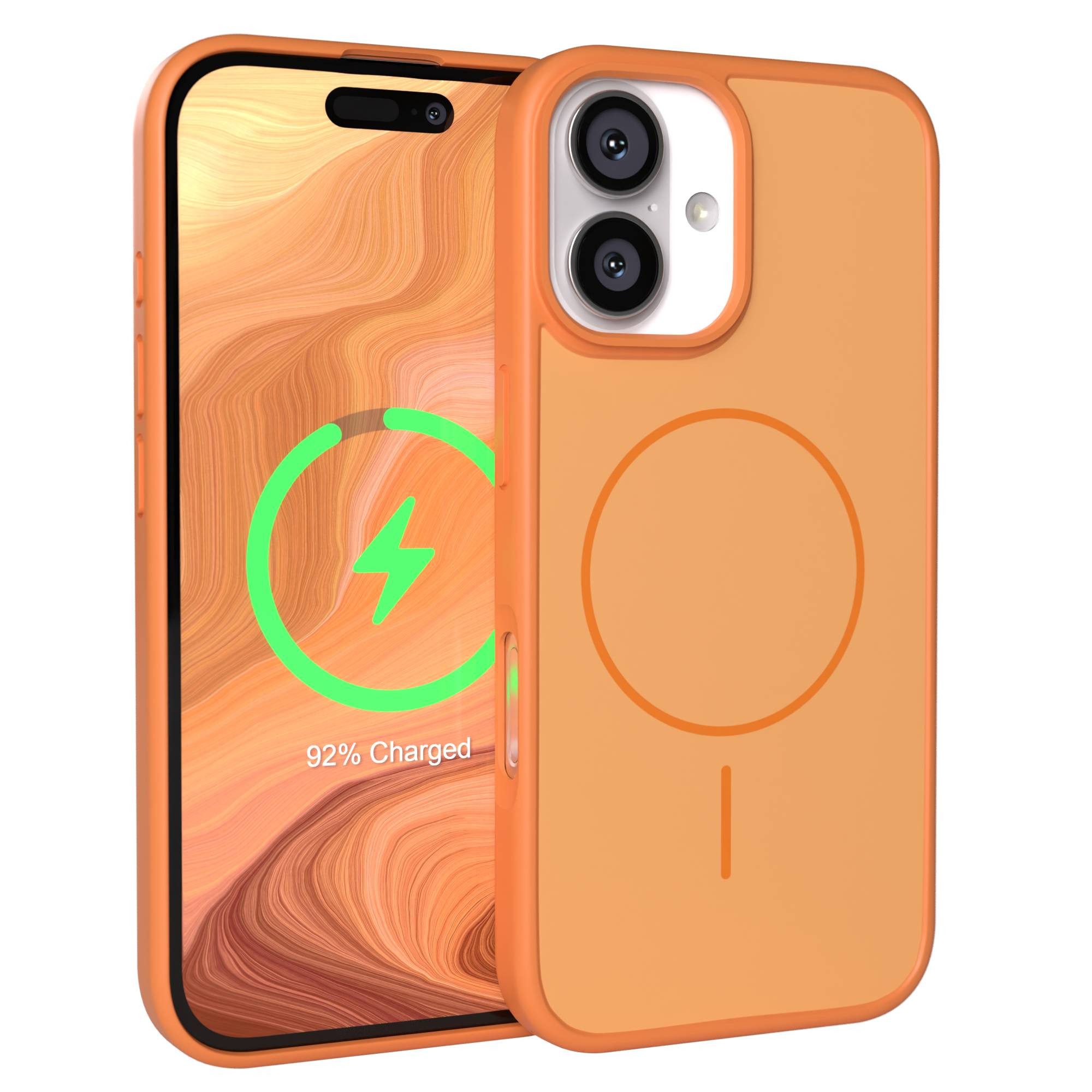 EAZY CASE Handyhülle Slim Outdoor MagSafe Case für Apple iPhone 16 6,1 Zoll, Robustes Slim Case mit MagSafe Kompatibilität in Orange
