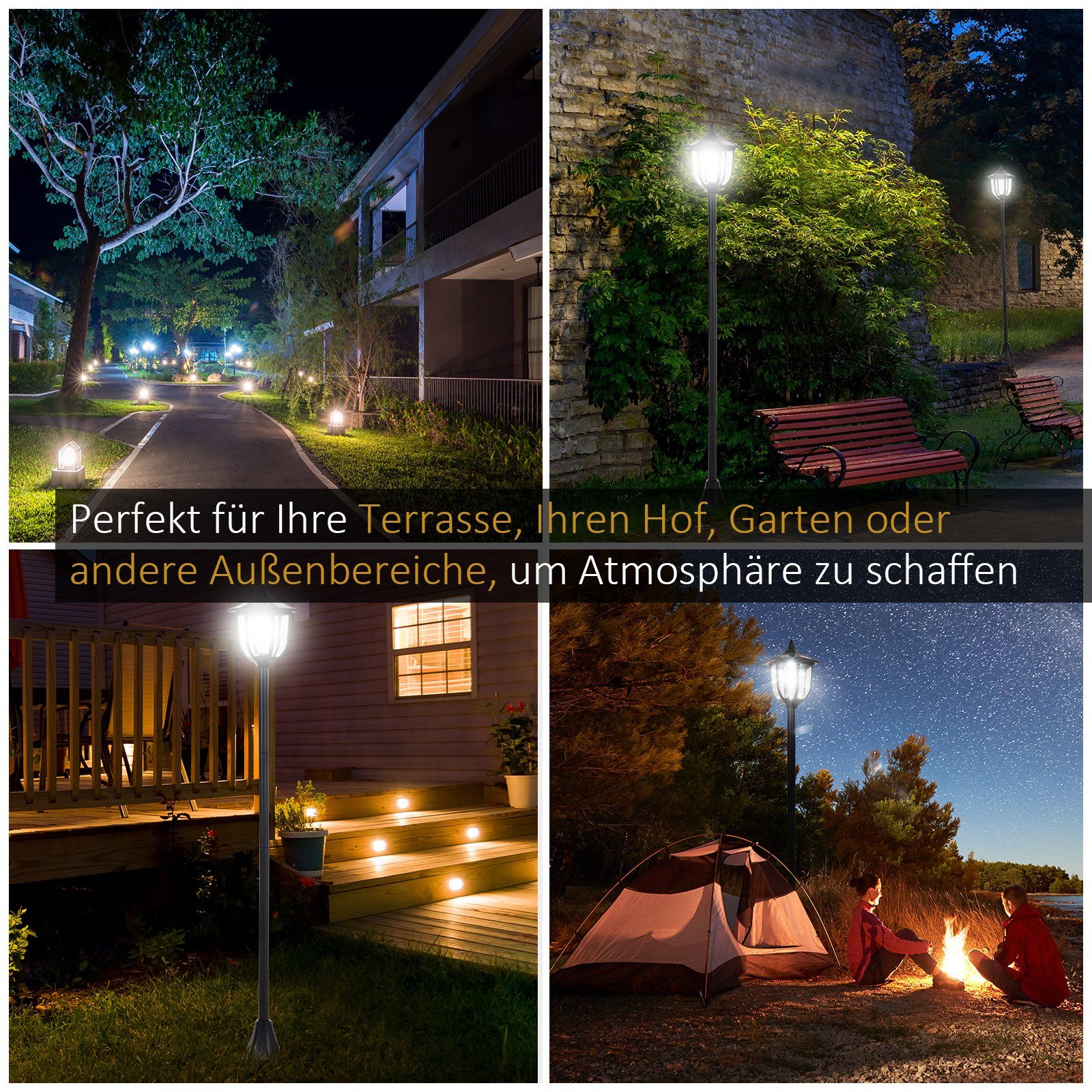 Laterne Schwarz, 40 Gartenlaterne LED, B18 Lumen Solar Wegleuchte x mit Gartenleuchte Outsunny H160cm L18 LED LED x