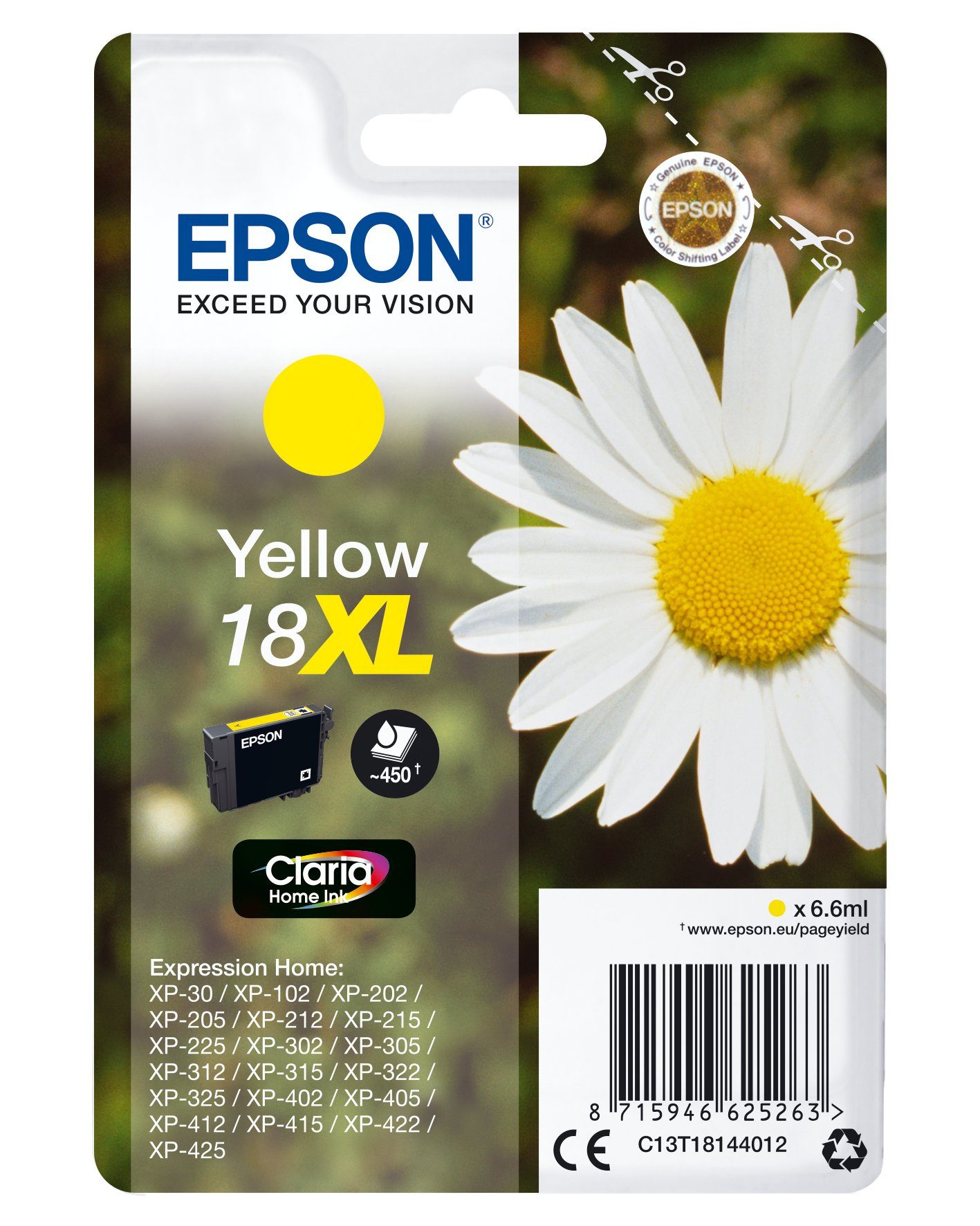 Epson Epson Daisy Singlepack Yellow 18XL Claria Home Ink Tintenpatrone gelb
