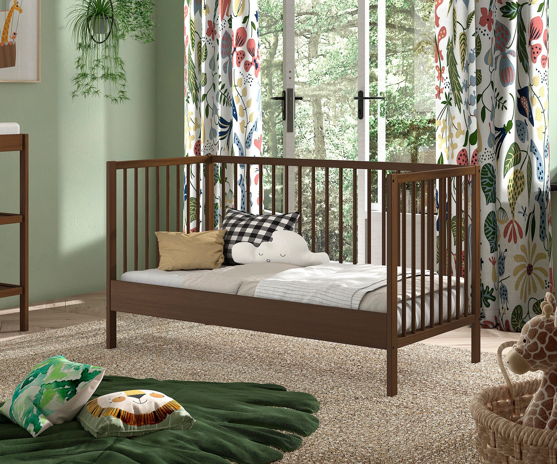 Vipack Babybett DINO, ideal für Ihr Kinderzimmer, Made in Europe, Buche massiv, 70/140cm, 3-fach höhenverstellbar, umbaubar, Buche Nussbaumfarbig
