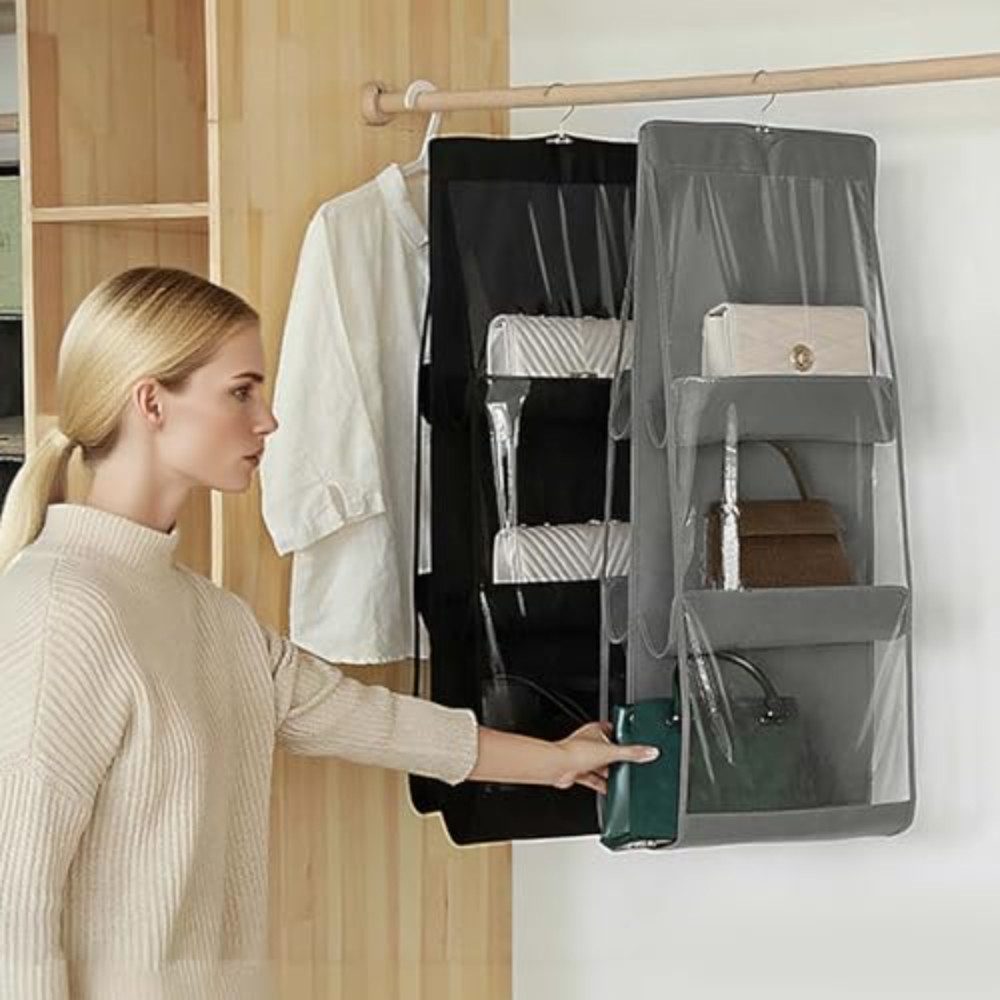 Blusmart Hängeregal Hängender Handtaschen-Organizer, 2 faltbare Aufbewahrungstaschen mit 6 transparenten Fächern, Für Kleiderschrank, Ankleidezimmer, Schlafzimmer