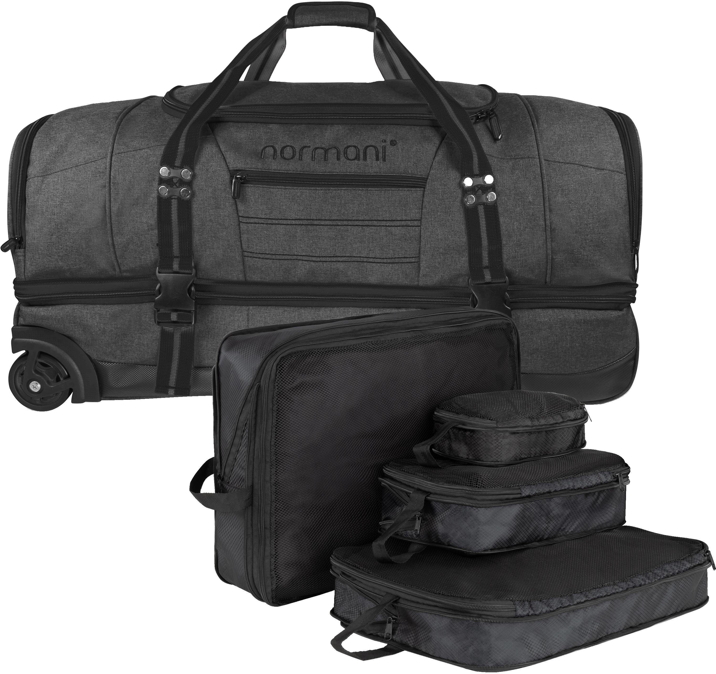 normani Reisetasche Reisetasche mit Rollen 90 L mit 4 Kleidertaschen, Reisetasche Urlaubstasche mit Rollen 90 Liter Schwarz