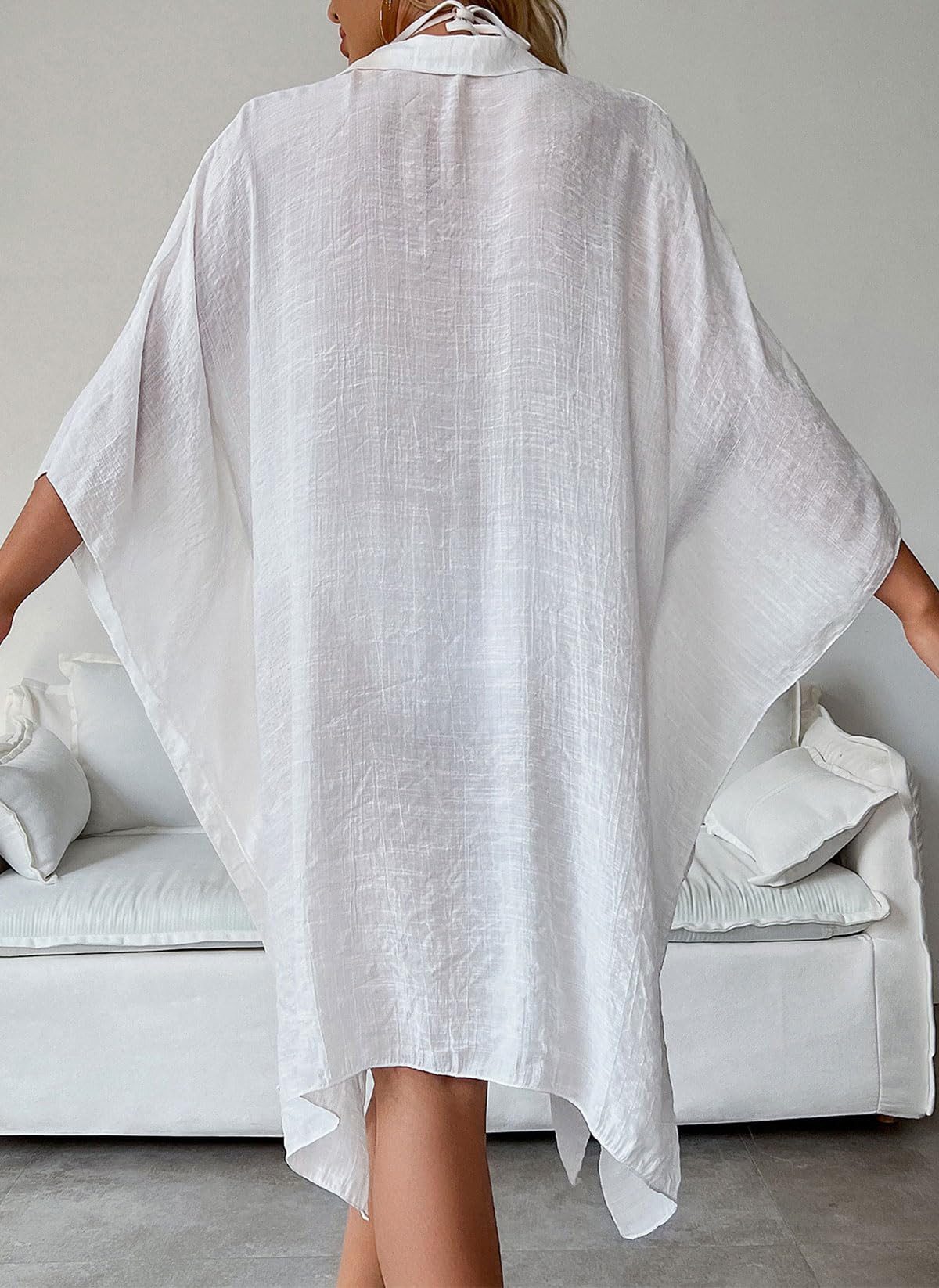 MOPUEA Strandshirt Musselin Strandbluse Damen Lockeres Cover Up Mit Knopfleiste (Strandbluse Damen Cover Up Einheitsgröße, Luftige Strandbluse Mit Knopfleiste Und Schlitzsaum) Musselin Optik Locker Schnitt Atmungsaktiv Und Leicht