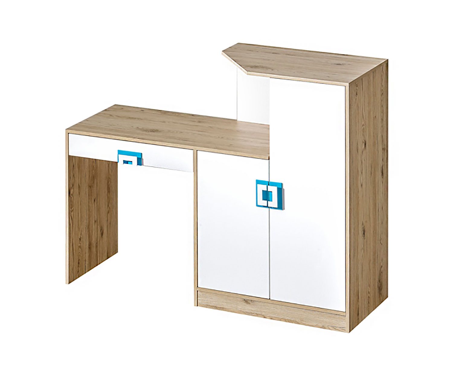 Feldmann-Wohnen Schreibtisch Nico (mit Ablagefläche, mit Kommode, mit dekorativen farblichen Absetzungen, 1-St., Farbapplikation Türkis), 150cm eiche hell/ weiß Farbapplikationen Türkis 2-türig, 1 Schubladen