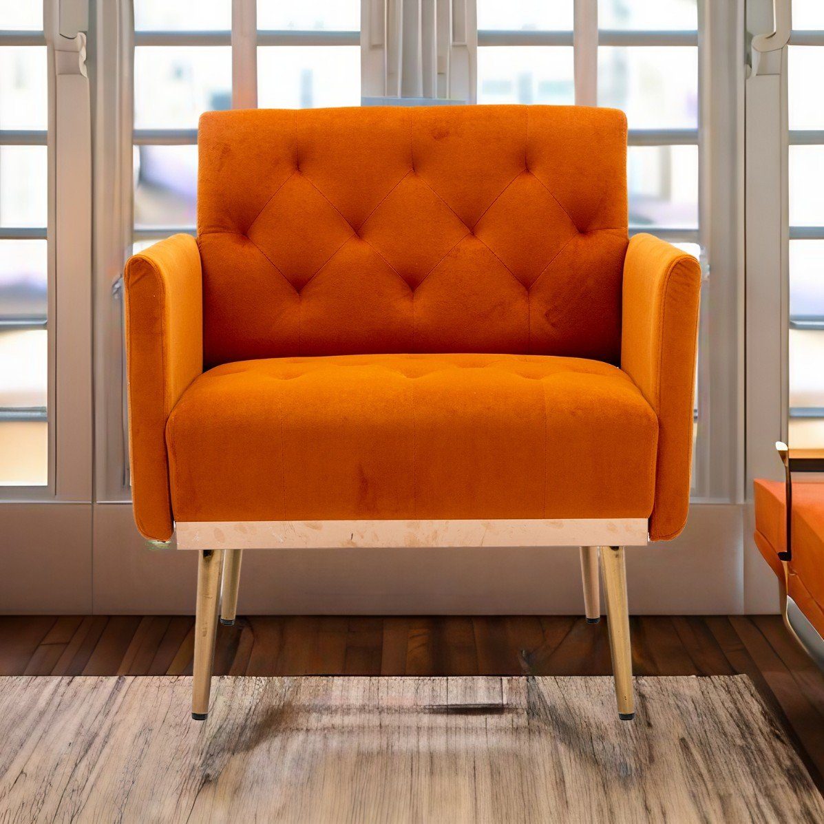 Super Solu Relaxsessel Moderner Кресла mit Goldenen Füßen (DZF838OR Orange, 1-St., Samt Sofa), Luxus-Vintage Lesesessel