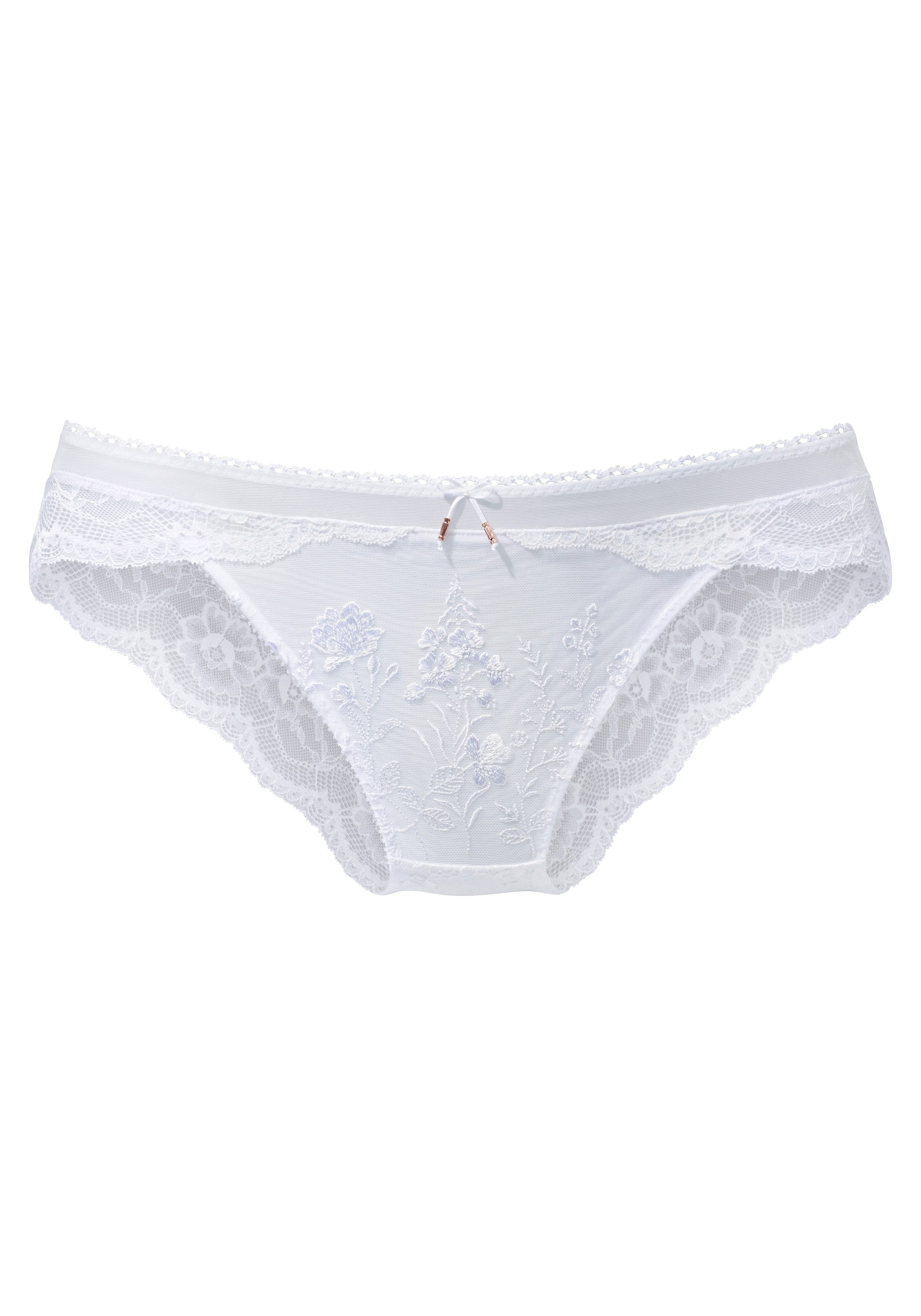 LASCANA Slip Maria Edle Stickerei-Spitze mit Blumen, elastische Spitze hinten, Dessous