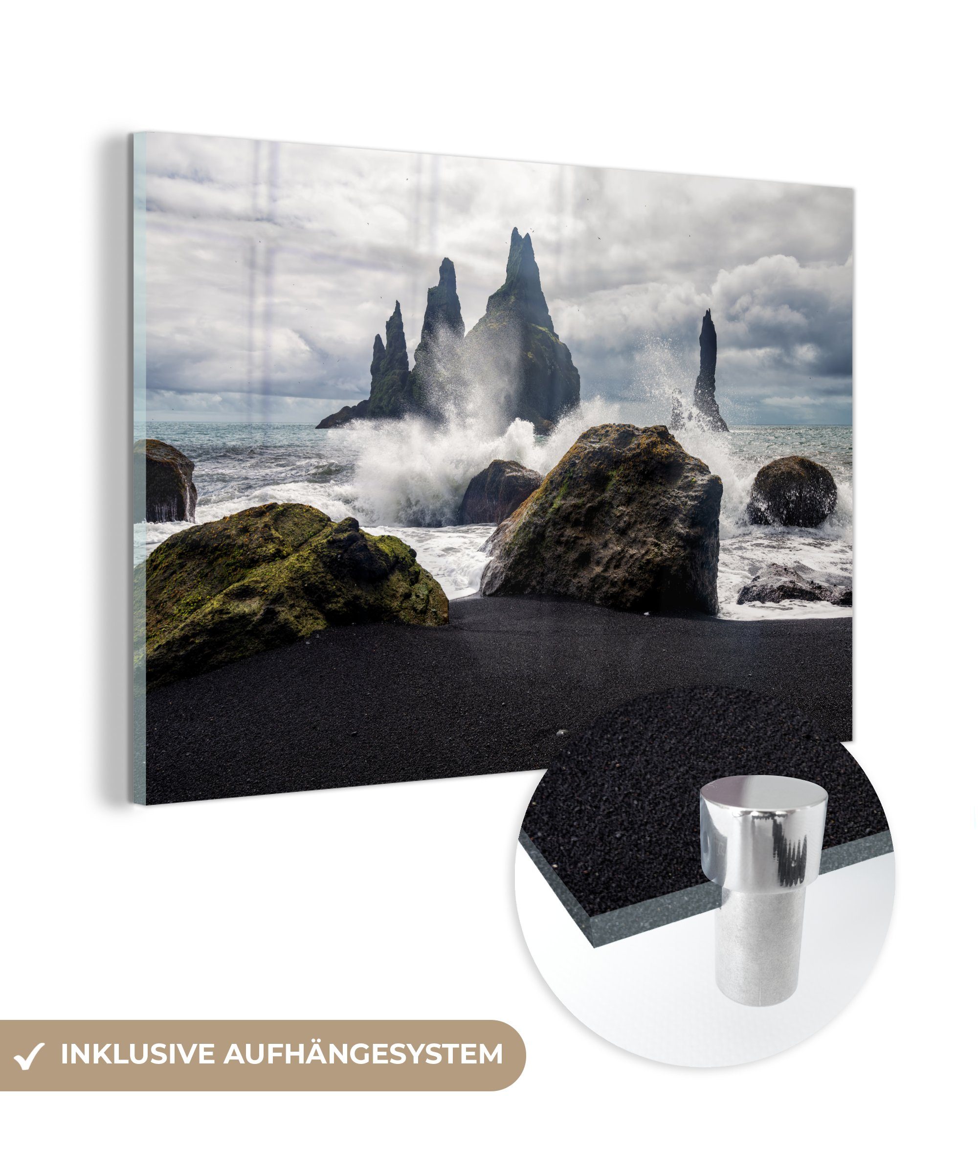 MuchoWow Acrylglasbild Basaltgestein im Meer vor Island, (1 St), Acrylglasbilder Wohnzimmer & Schlafzimmer