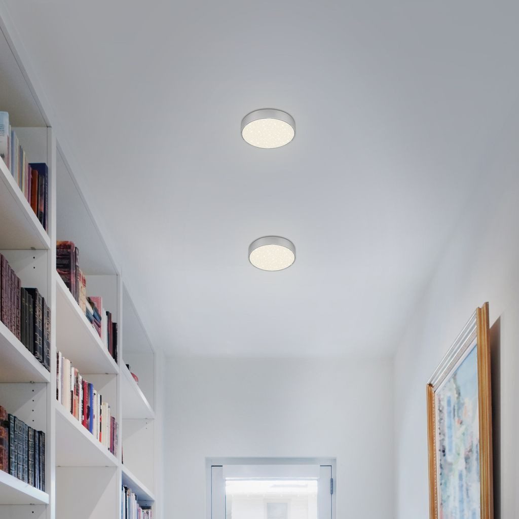 Briloner Leuchten LED Deckenleuchte 7072-414, Sternenhimmel, LED fest integriert, 2700K - Extra-Warmweiß, Deckenlampe, 15,7x3,6cm, Silber, 11W, Wohnzimmer, Schlafzimmer, Küche