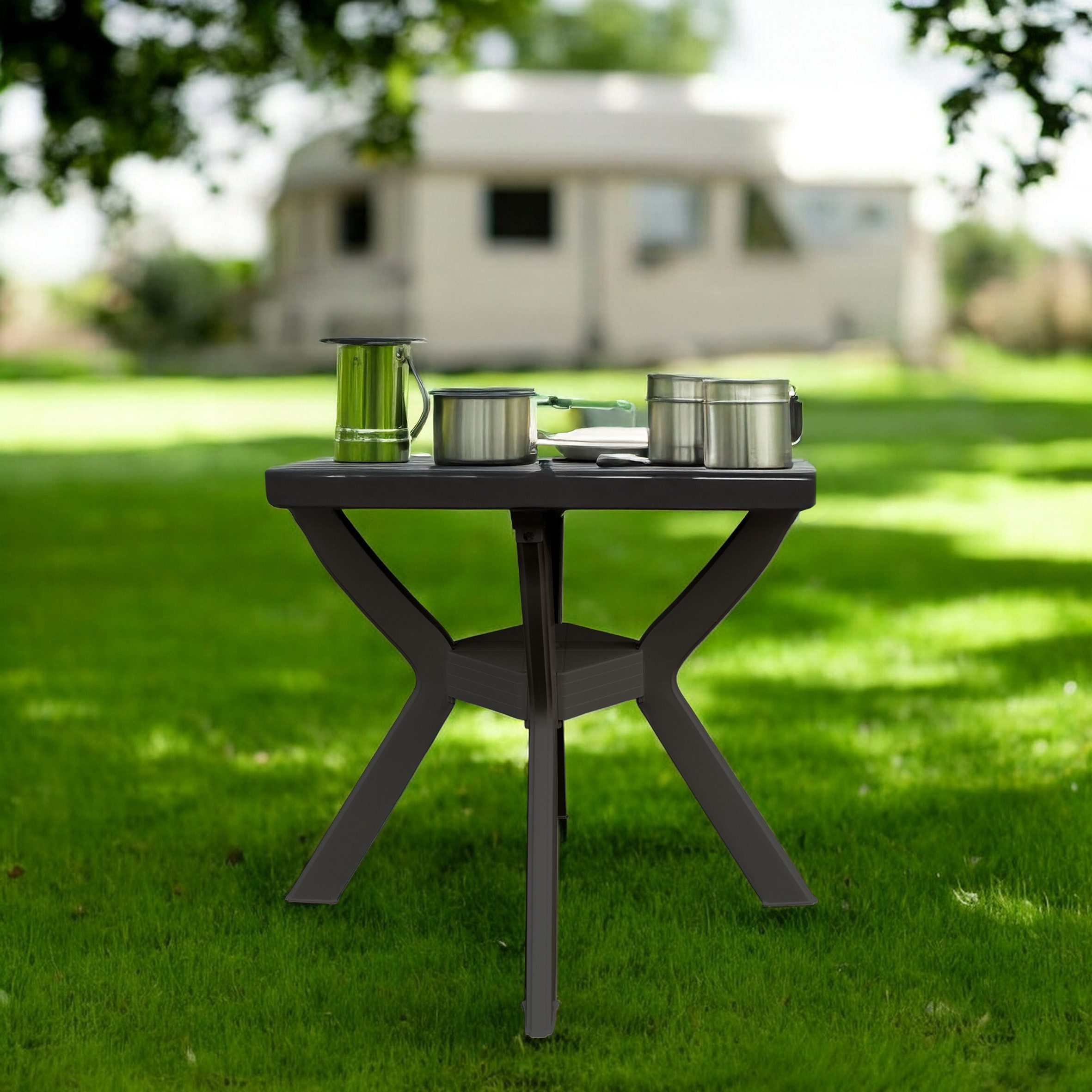 Spetebo Gartentisch Kunststoff Outdor Tisch quadratisch 70 cm (Anzahl, 1-St., Stück), mit modernem X-Gestell