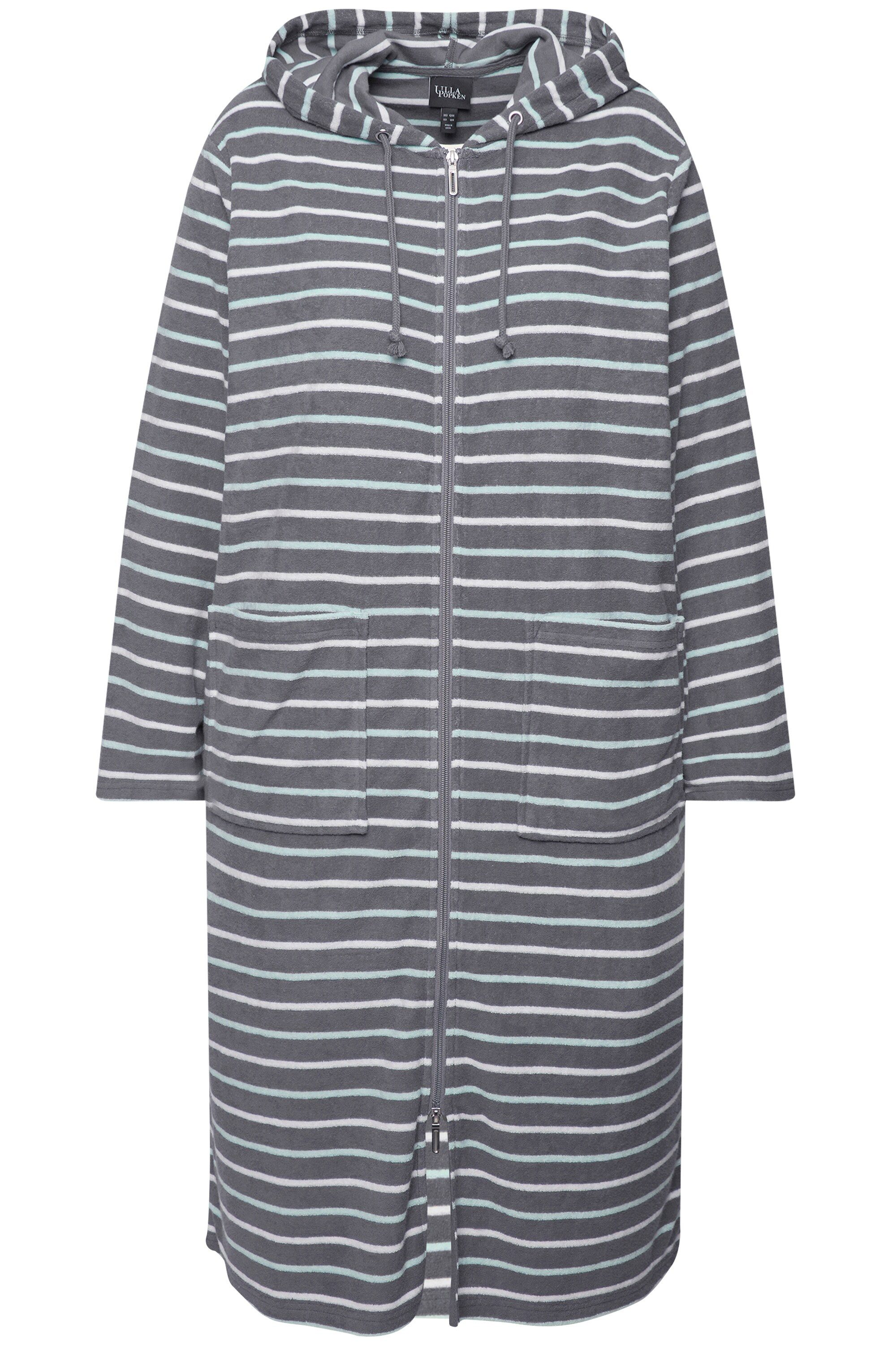 Ulla Popken Bademantel Bademantel Streifen 2-Wege-Zipper Langarm Frottee, l günstig online kaufen