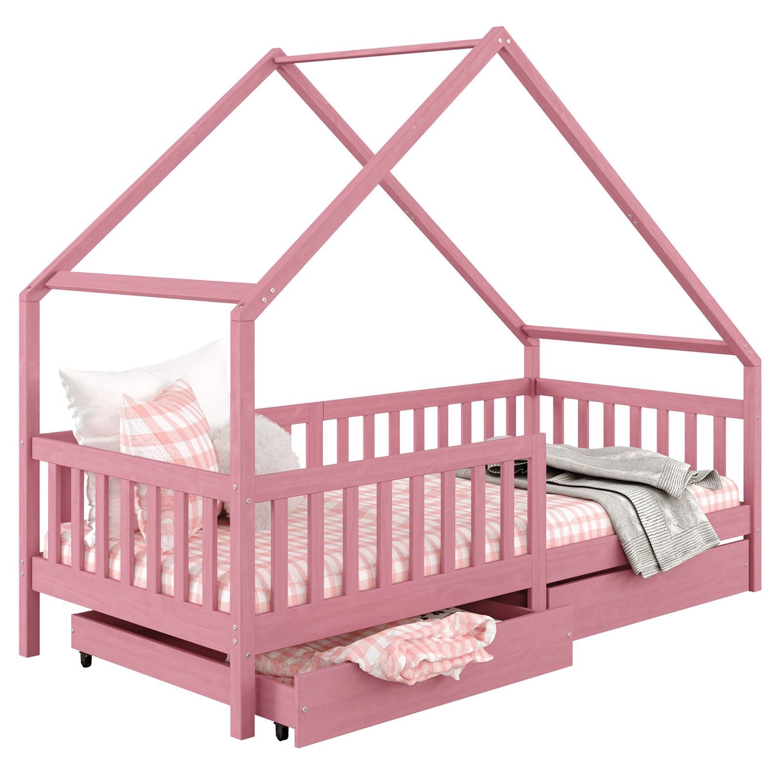 IDIMEX Kinderbett ALVA, rosa Kinderbett Kiefer Montessori 90 200 in Hausbett Schubladen 2 x