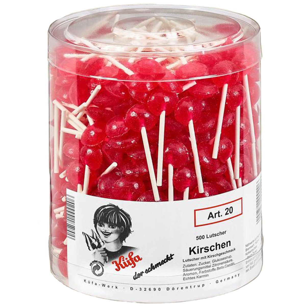 KUEFA Süßigkeit, Küfa Kirschen Frucht Lutscher mit Kirschgeschmack 500 Stück 1500g