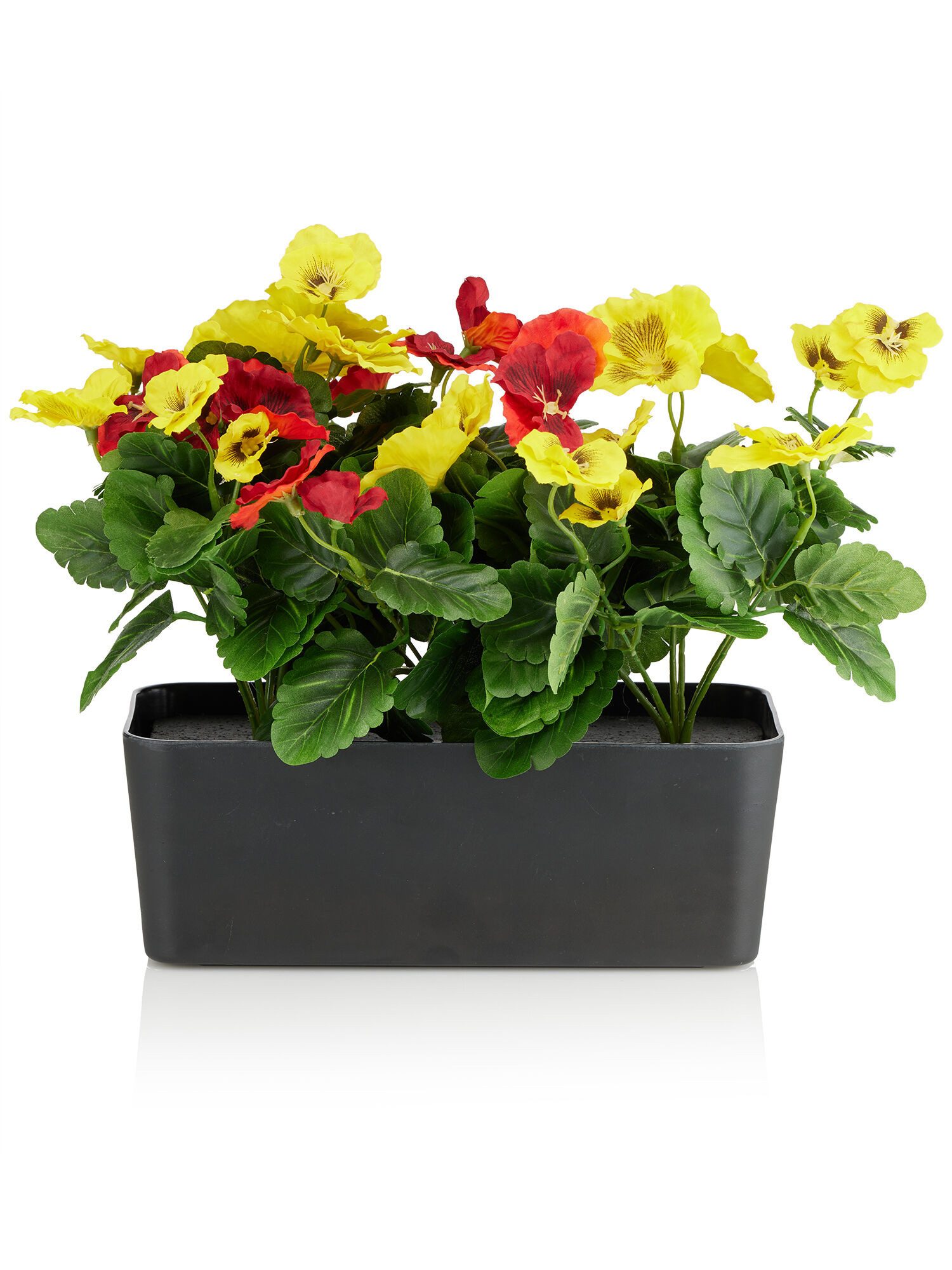 Kunstpflanze Stiefmütterchen Kunstpflanzen-Set im Blumenkasten, Ab ins Grüne, UV-beständig, pflegeleicht, realistische Optik, für Innen & Außen