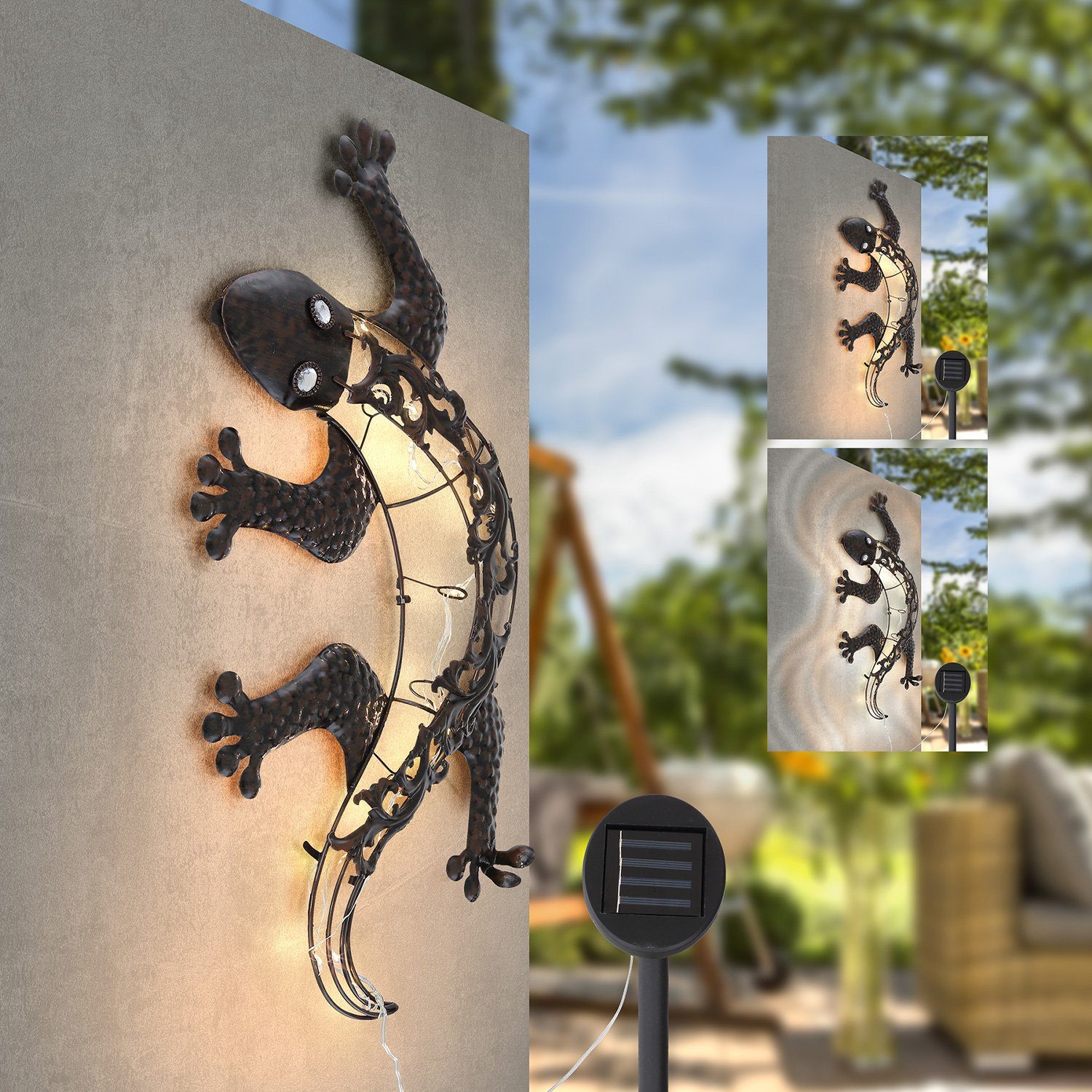 Globo LED Solarleuchte Außenleuchte Solarlampe Gecko Garten GLOBO Echse Außen Solarleuchte