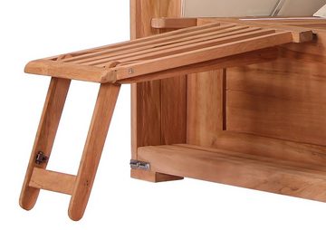 bene living Strandkorb Königssee 2,5-Sitzer Teak - PE grau - Modell 551, BxTxH: 142x95x170 cm, Volllieger ca. 175 Grad, Ostsee-Strandkorb, inkl. Liftersystem und Bullaugen