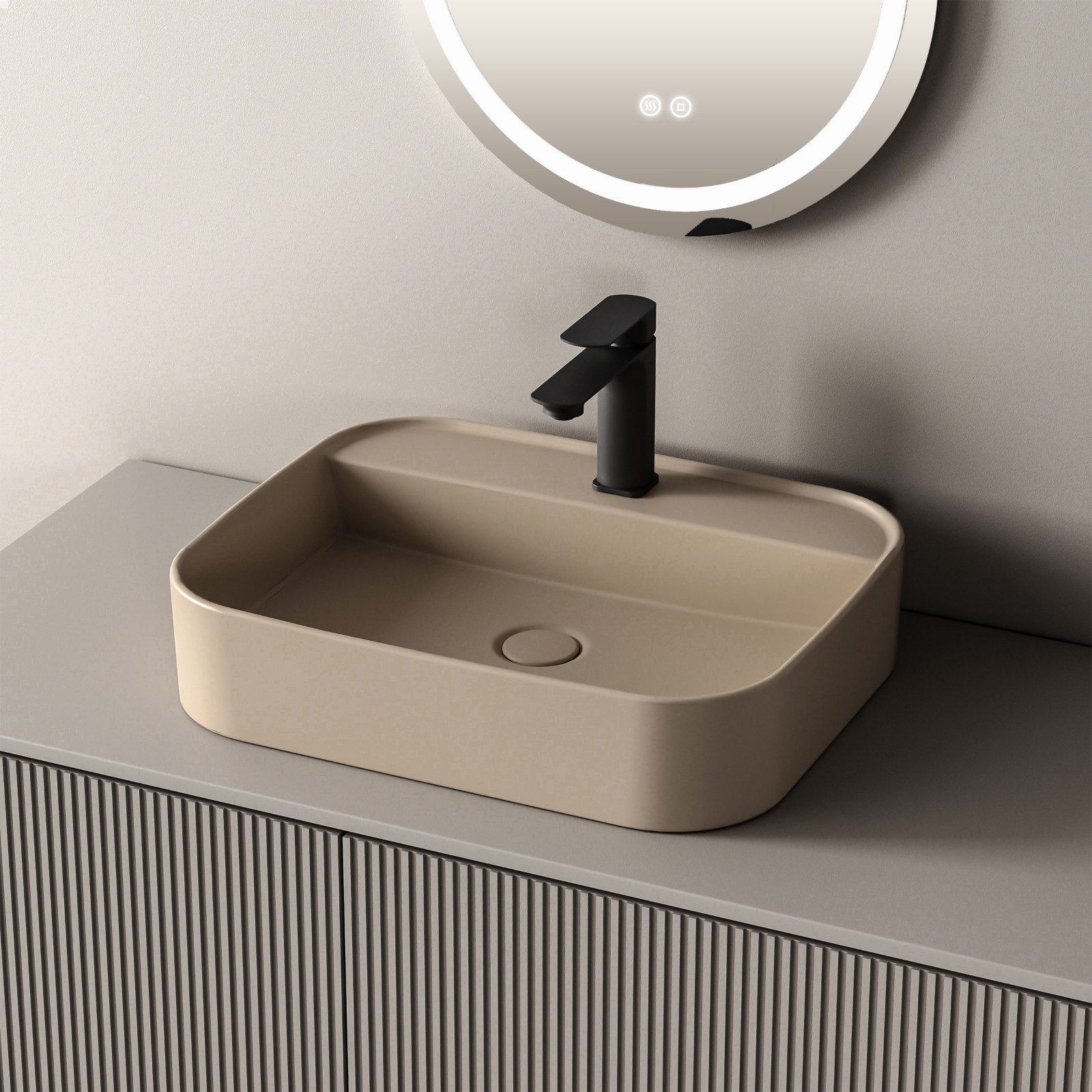 EMKE Aufsatzwaschbecken Keramik Waschbecken Hängewaschbecken Eckiger günstig online kaufen