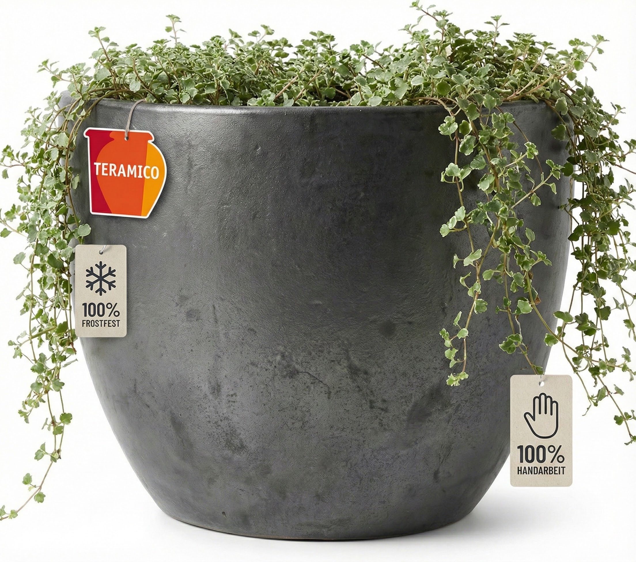 Teramico Blumentopf Pflanzgefäß "Egg Pot" Anthrazit – Ø 21 bis 60 cm – Frostfest (1 St), Frostfest, UV-Fest