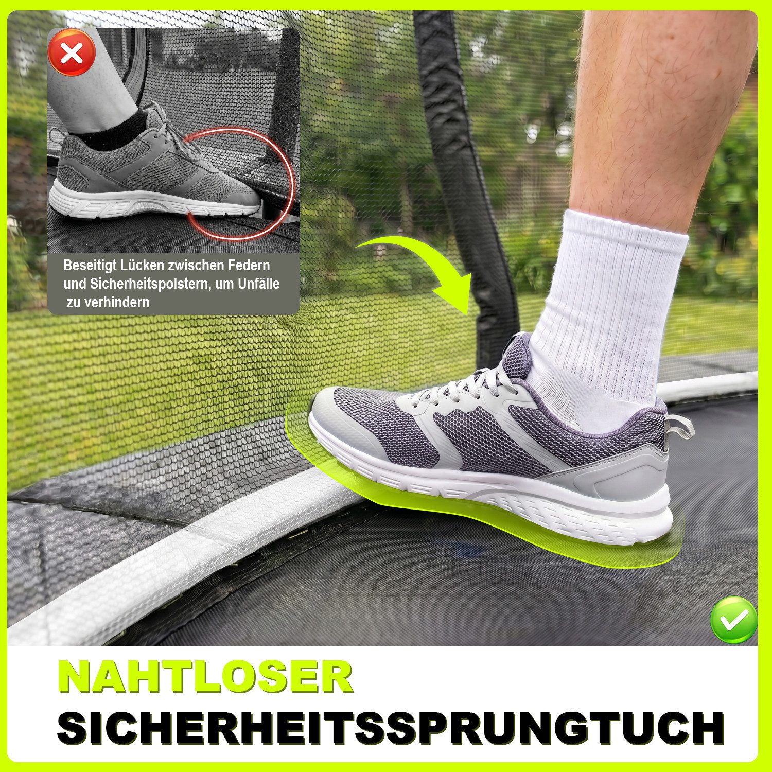 GUNJI Gartentrampolin Trampolin Ø228/305cm,Kindertrampolin Gewicht 150 kg, Ø 228 cm, Ø366/427cm outdoor trampolin mit Sicherheitsnetz und Leiter,Sprungtuch