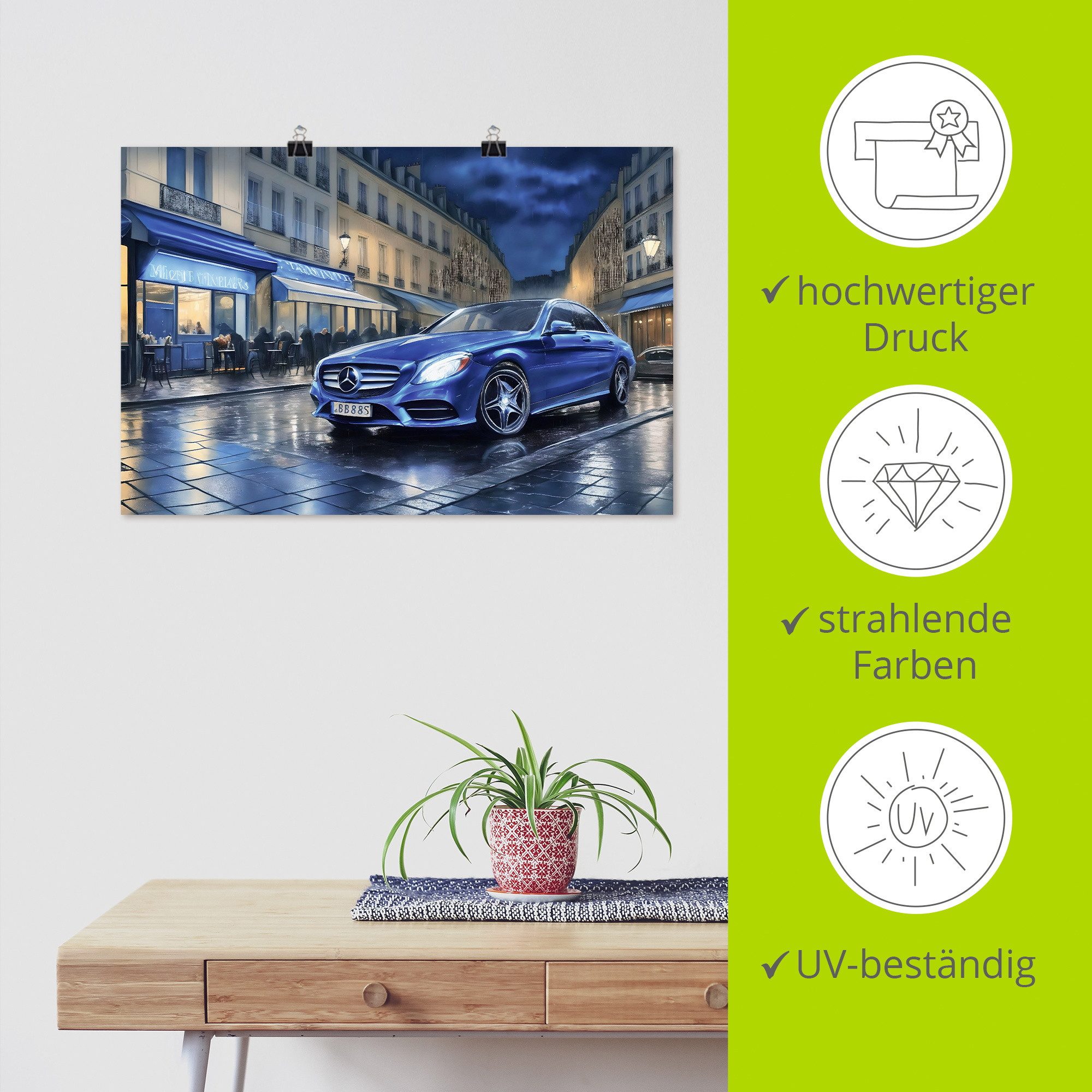 Artland Wandbild Mit dem Mercedes nach Paris, Auto (1 St), als Alubild, Leinwandbild, Poster, Wandaufkleber in verschied. Größen