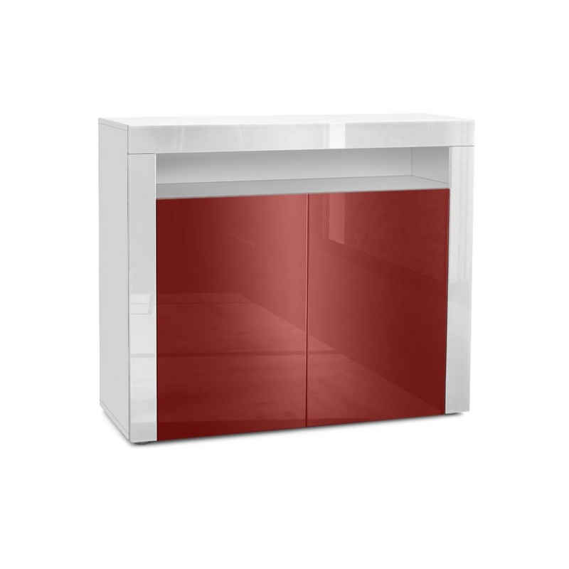 Vladon Kommode Valencia (Sideboard, mit 2 Türen und 1 offenem Fach), Weiß matt/Bordeaux Hochglanz/Weiß Hochglanz (108 x 92 x 40 cm)