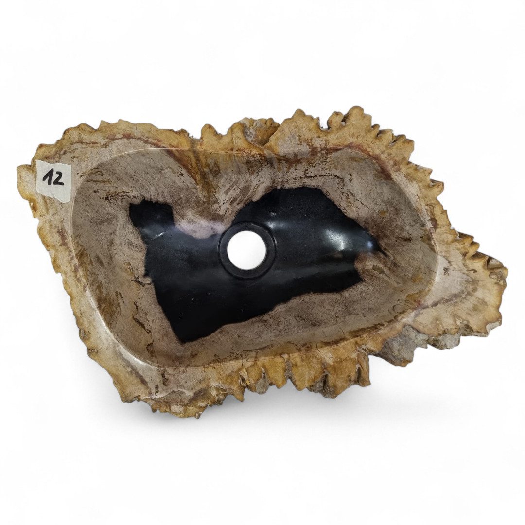 Kinaree Aufsatzwaschbecken Versteinertes Holz Waschbecken #12 Naturstein Waschschale, poliert, Naturstein, Beige, Braun, Schwarz, Bruchstein