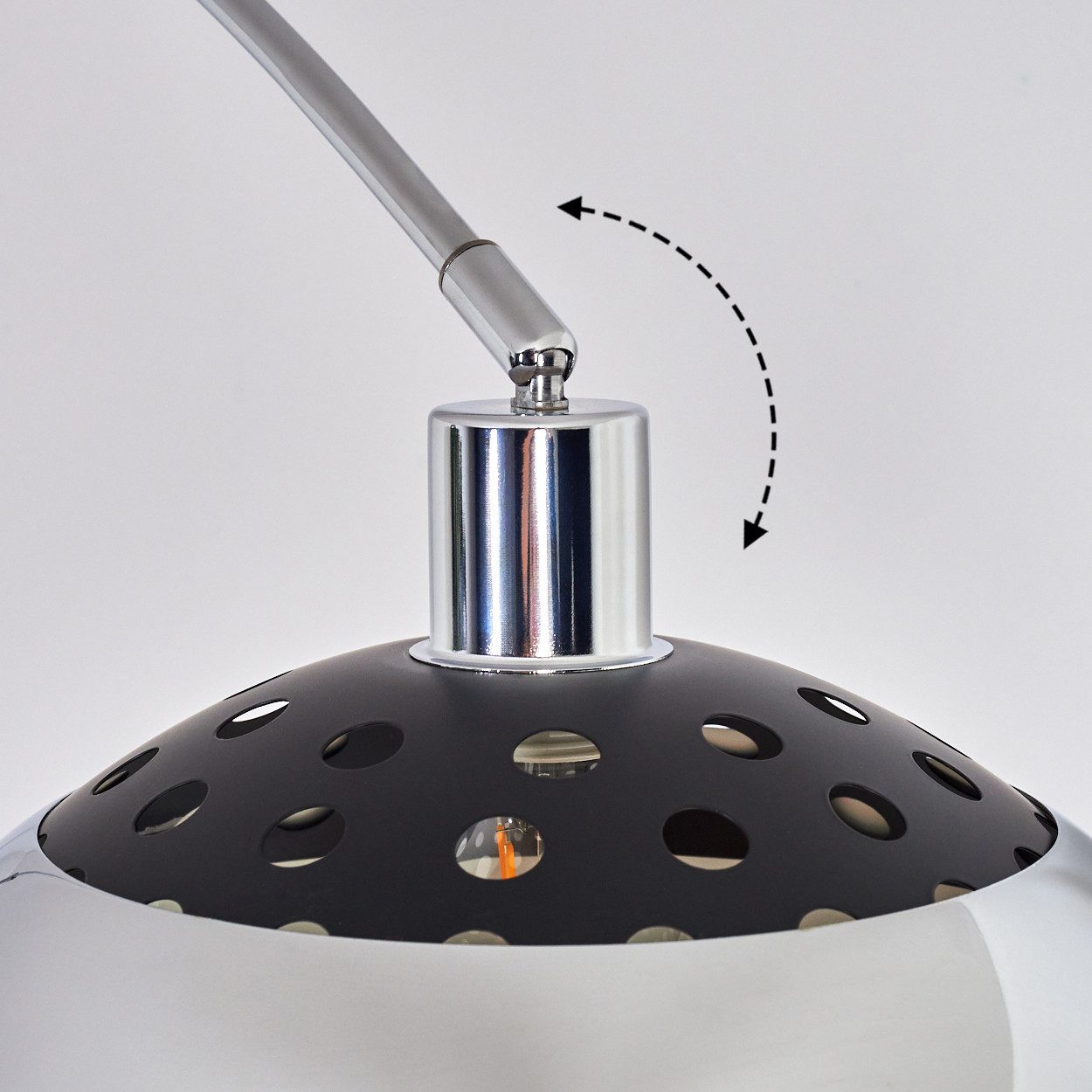 hofstein Bogenlampe Stehlampe Metall in Schwarz/Chrom/Rauch/Weiß/Schwarz im Vintage-Design, verstellbare Stehleuchte mit Marmorfuß, Lichteffekt, Fußschalter, E27