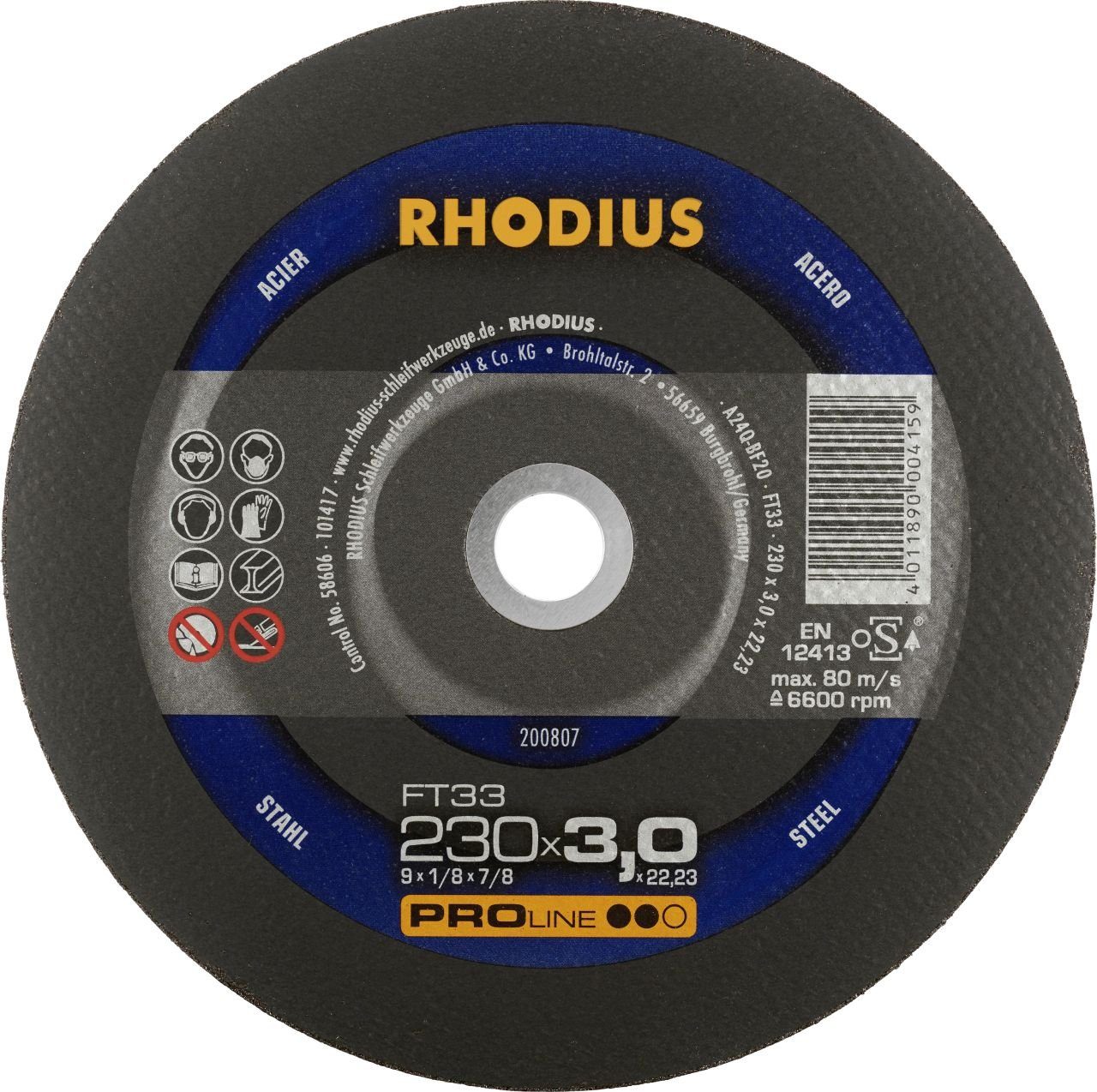 Rhodius Winkelschleifer Rhodius FT33 Freihandtrennscheibe Ø 230 mm Bohrung