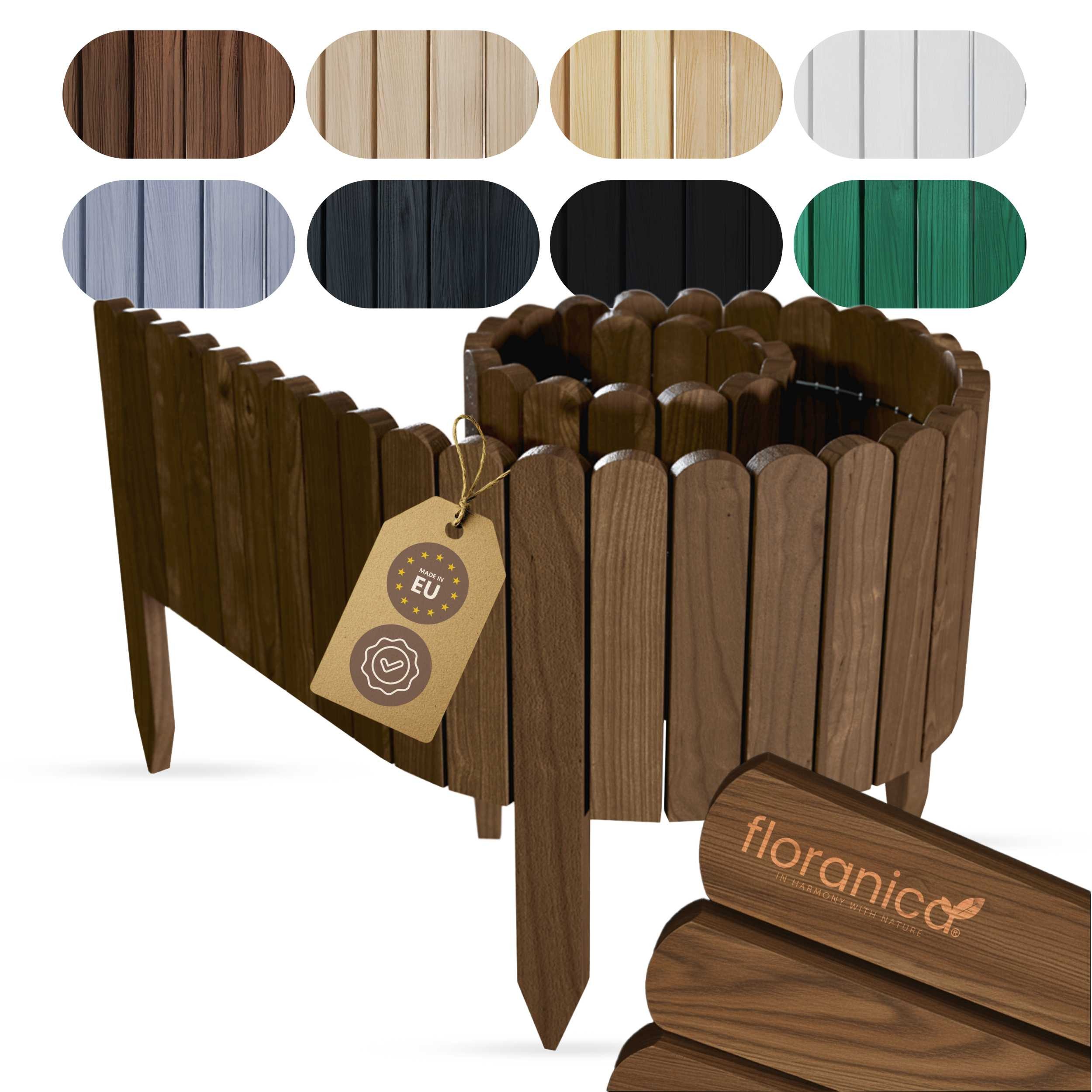 Floranica Palisade Beeteinfassung Beetumrandung Rasenkante Umrandung Flexibler Rollborder, LxH: 200x10 cm, Braun, Dekozaun Holzzaun Umzäunung Blumenbeeten Garten Beeten Kräutergarten