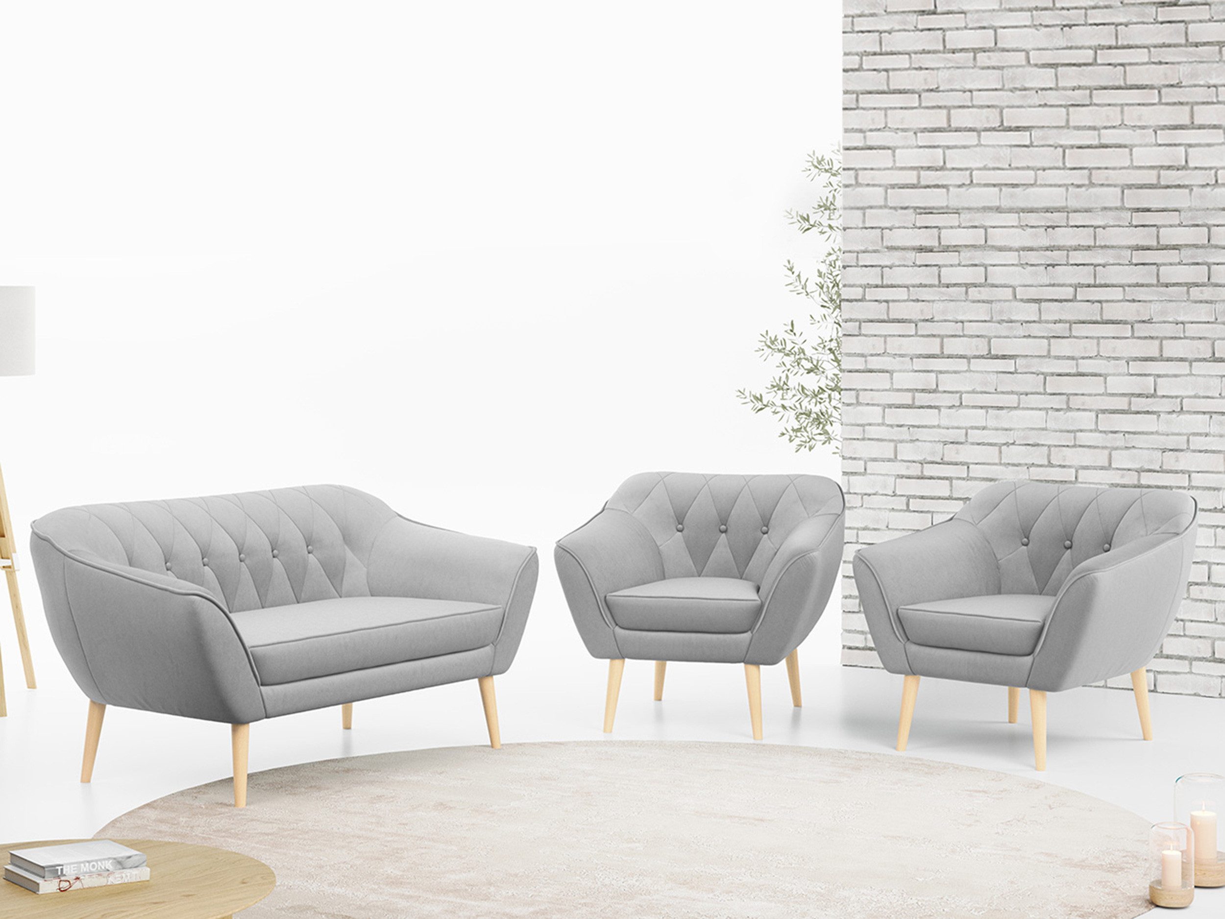 MKS MÖBEL Sofa PIRS 2 1 1, Pirs Loungesofa und Zwei Sessels, Moderne Sofa Set, Skandinavische Deko