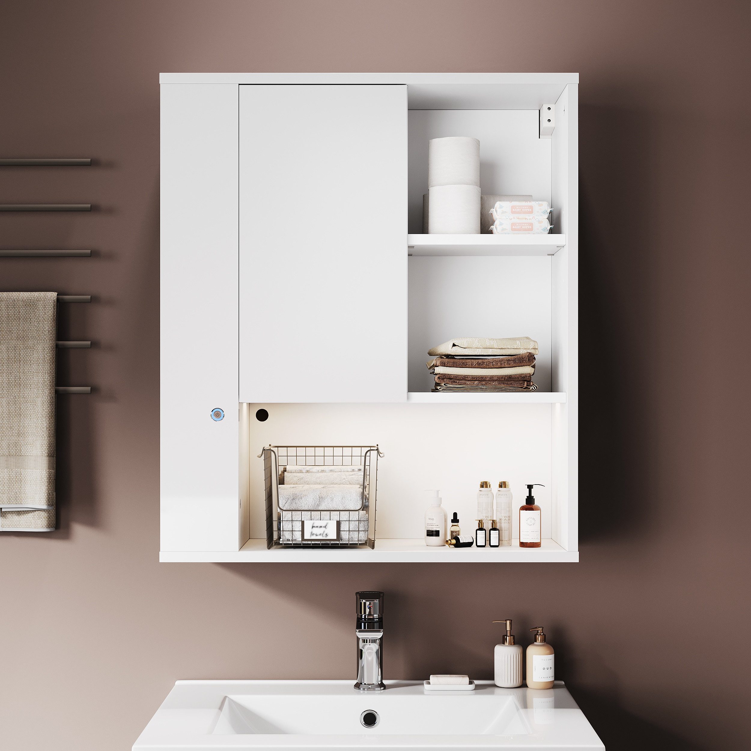 SONNI Hängeschrank Bad-Hängeschrank 60×70 cm mit LED-Touchleuchte Hängeschrank Bad-Hängeschrank 60 cm, UV-Hochglanz, Touch-LED,Wandmontage