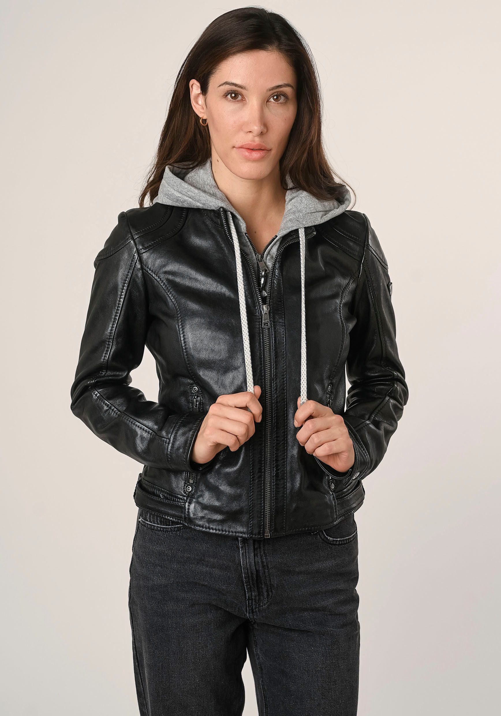 Mauritius Lederjacke MWAdila mit Stehkragen, Kapuze, günstig online kaufen
