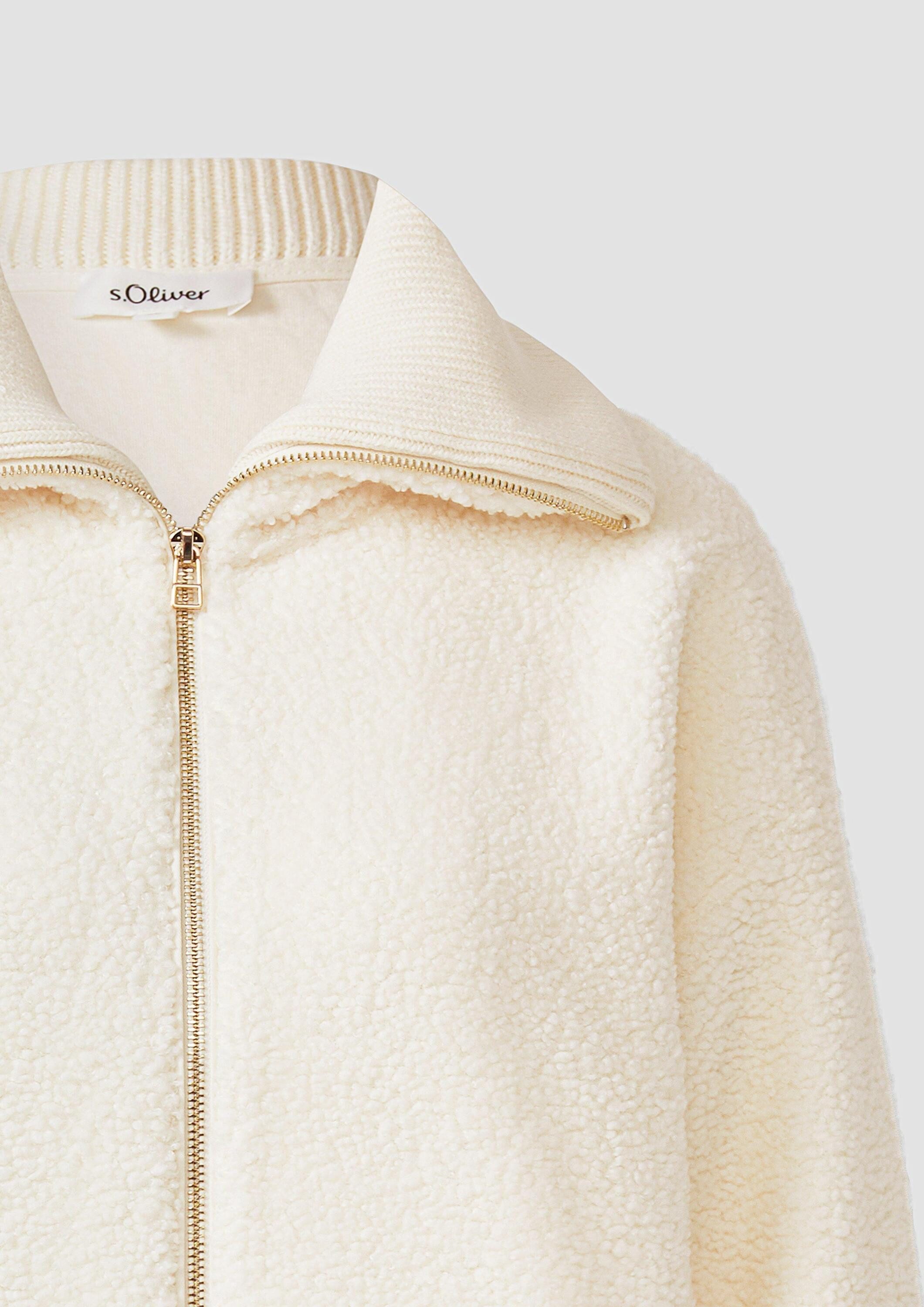 s.Oliver Sweatjacke Sweatshirt Jacke Leichte Teddyplüsch-Jacke mit Strickkragen