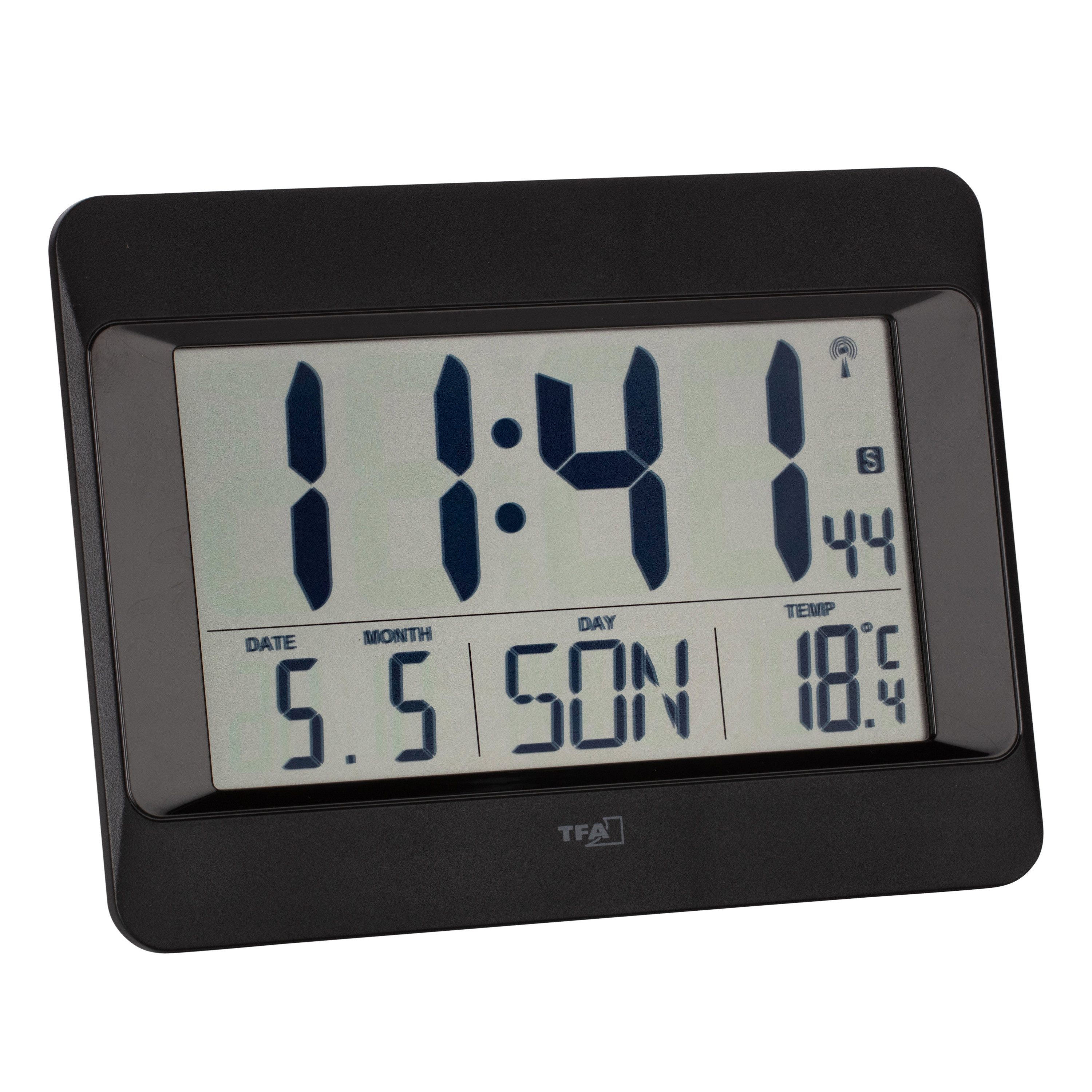 TFA Dostmann Funkwanduhr digitale Wanduhr TFA 60.4519 mit Datum, Wochentag und Innentemperatur – Bild 5 von 5