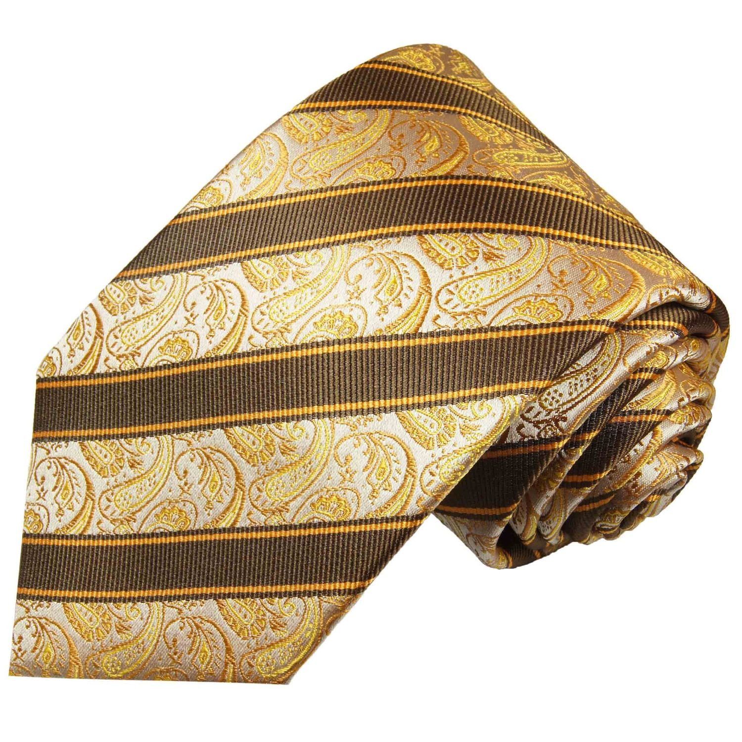 Paul Malone Krawatte Elegante 2011 gelb gestreift paisley Schlips braun Schmal Seidenkrawatte Seide (6cm), 100% Herren
