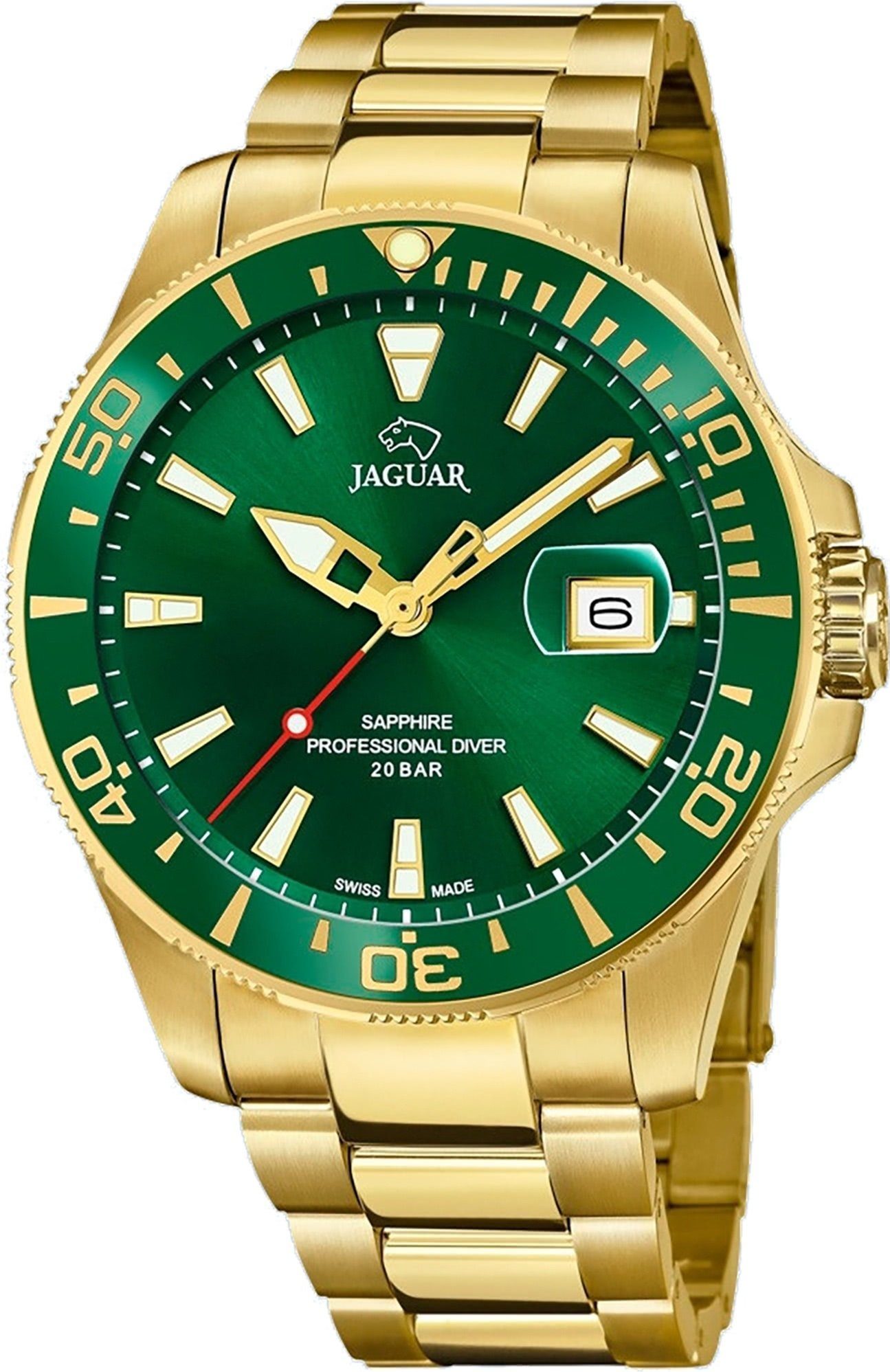 JAGUAR Quarzuhr Jaguar Herren Armbanduhr Executive, (Analoguhr), Herren Armbanduhr rund, Edelstahlarmband gold, Sport