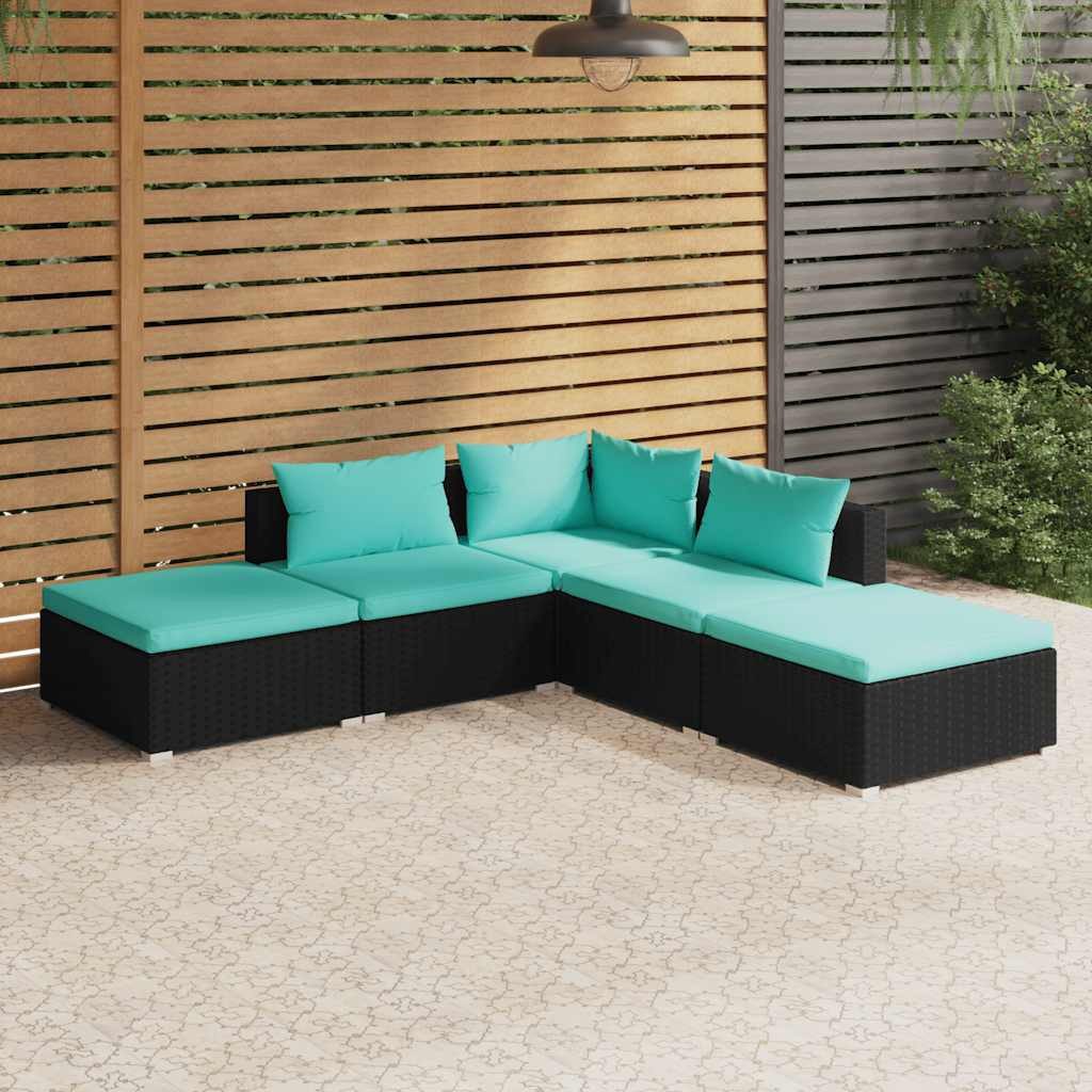 furnicato Gartenlounge-Set 5-tlg. Garten-Lounge-Set mit Kissen Poly Rattan Schwarz, (1-tlg)