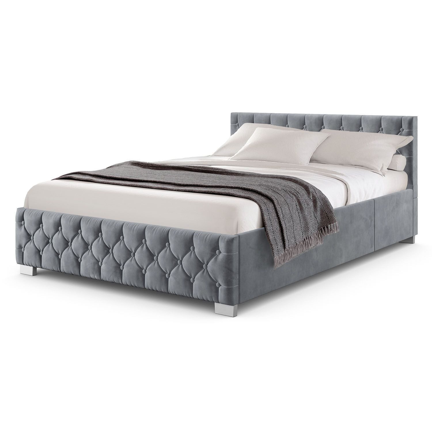 Juskys Polsterbett Nizza, Stauraum, LED Licht, Chesterfield Steppung, Samtbezug