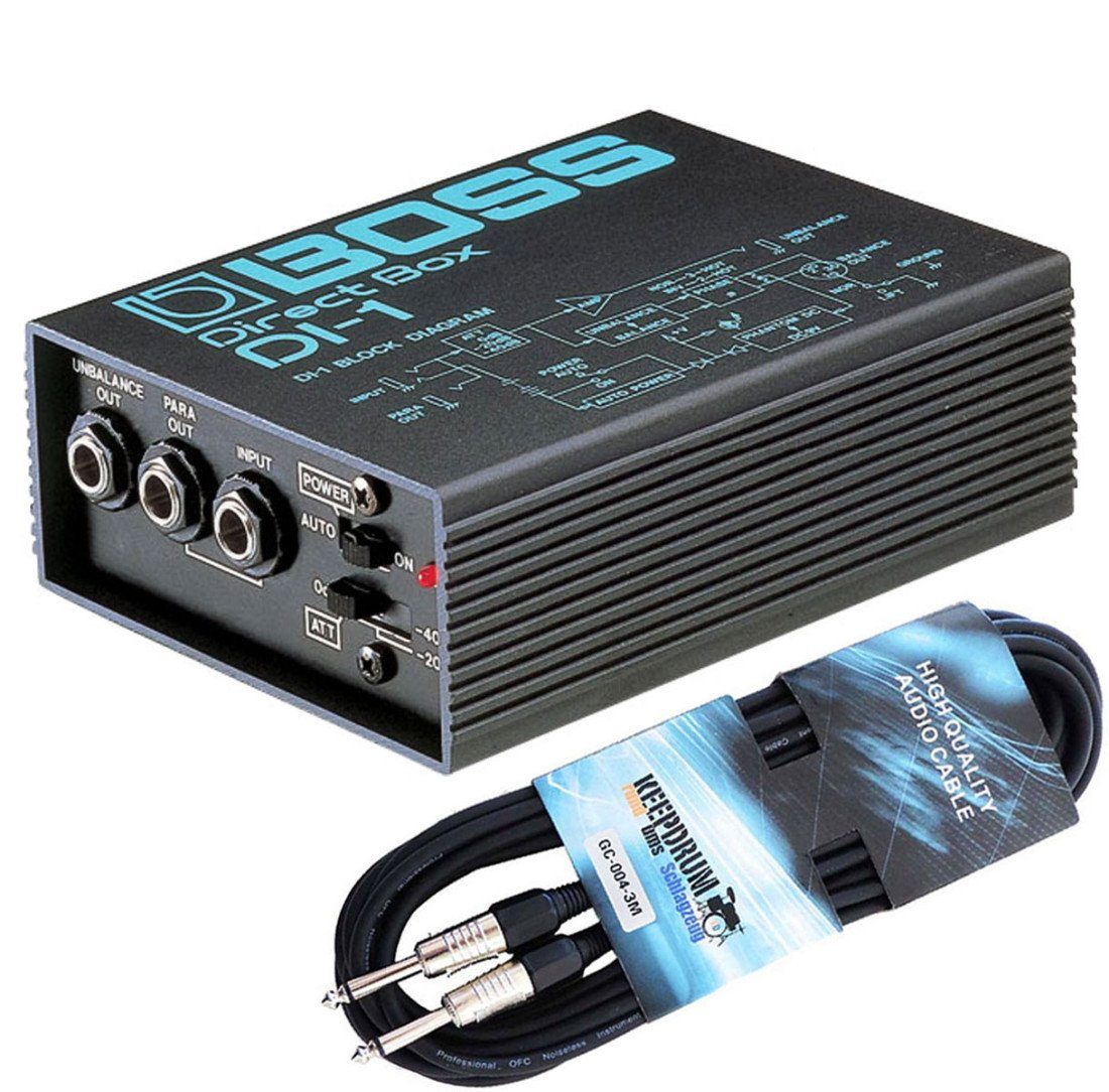 Boss by Roland E-Gitarre Boss DI-1 aktive DI-Box mit Klinkenkabel 3m, Vorteils-Set, Vorteils-Set