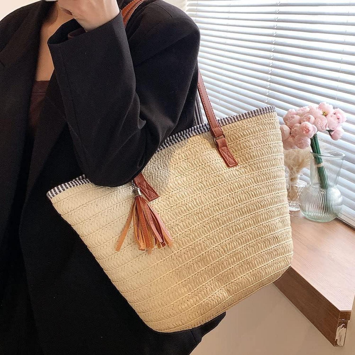 LuxusKollektion Strandtasche Strohtasche Damen Sommer Strandtasche günstig online kaufen