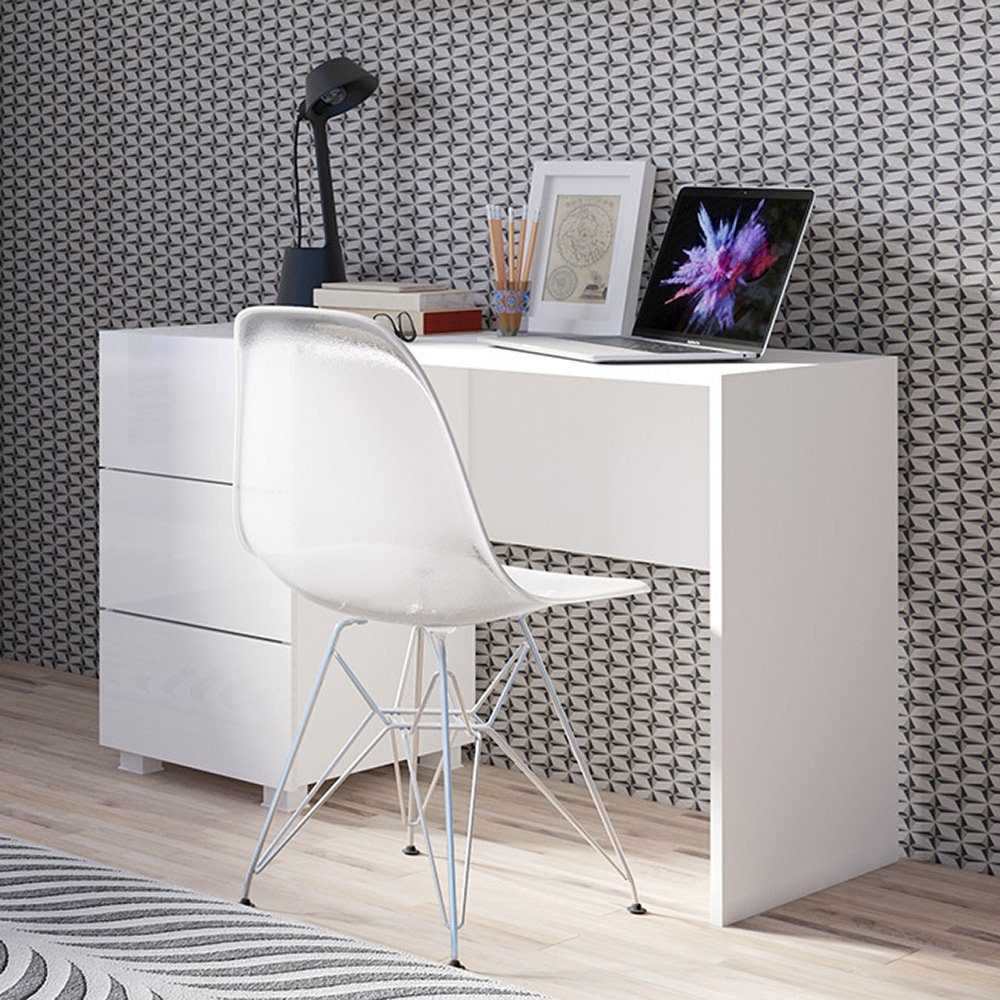 Lomadox Schreibtisch CAIRNS-132, in weiß Hochglanz, Modern, grifflos günstig online kaufen