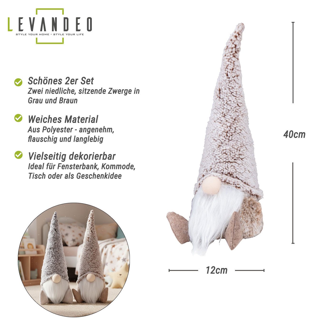 Levandeo® Weihnachtsfigur, 2er Set Wichtel Deko Figuren H40cm Grau Braun We günstig online kaufen