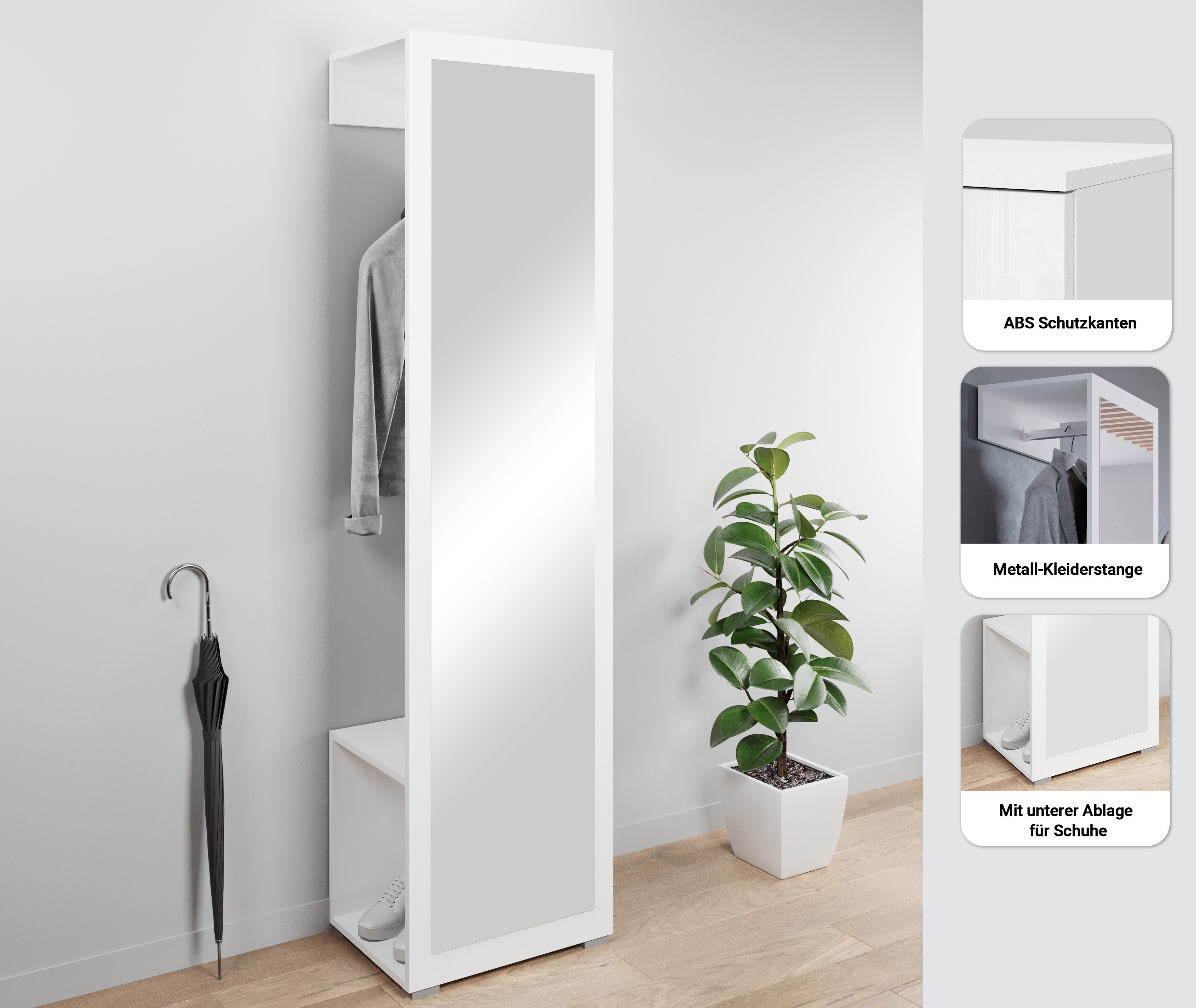 OTTO home Garderobenschrank Paris moderne Garderobenschrank 190cm, mit Kleiderstange und Frontspiegel