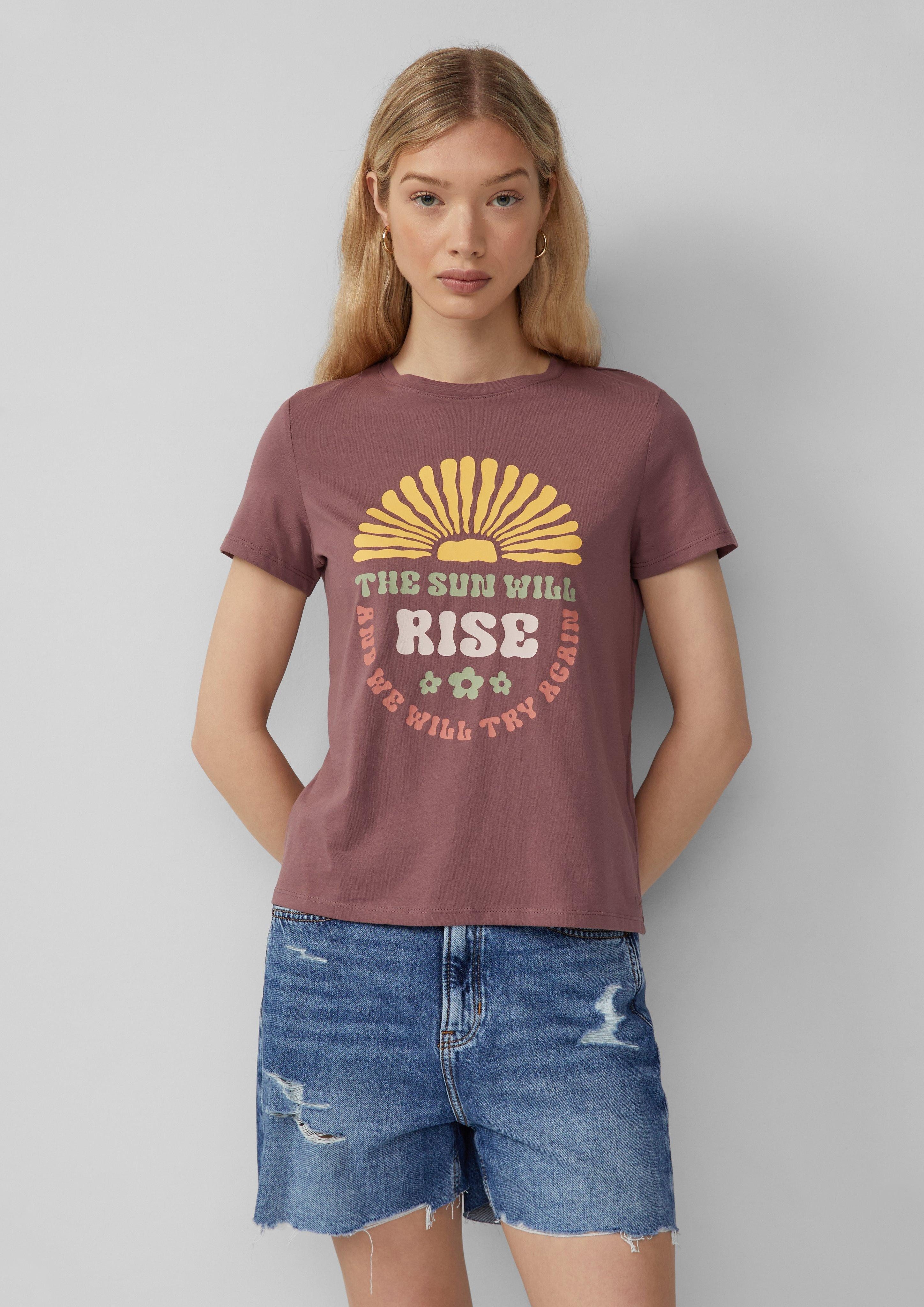 QS Kurzarmshirt Baumwollshirt mit Frontprint günstig online kaufen