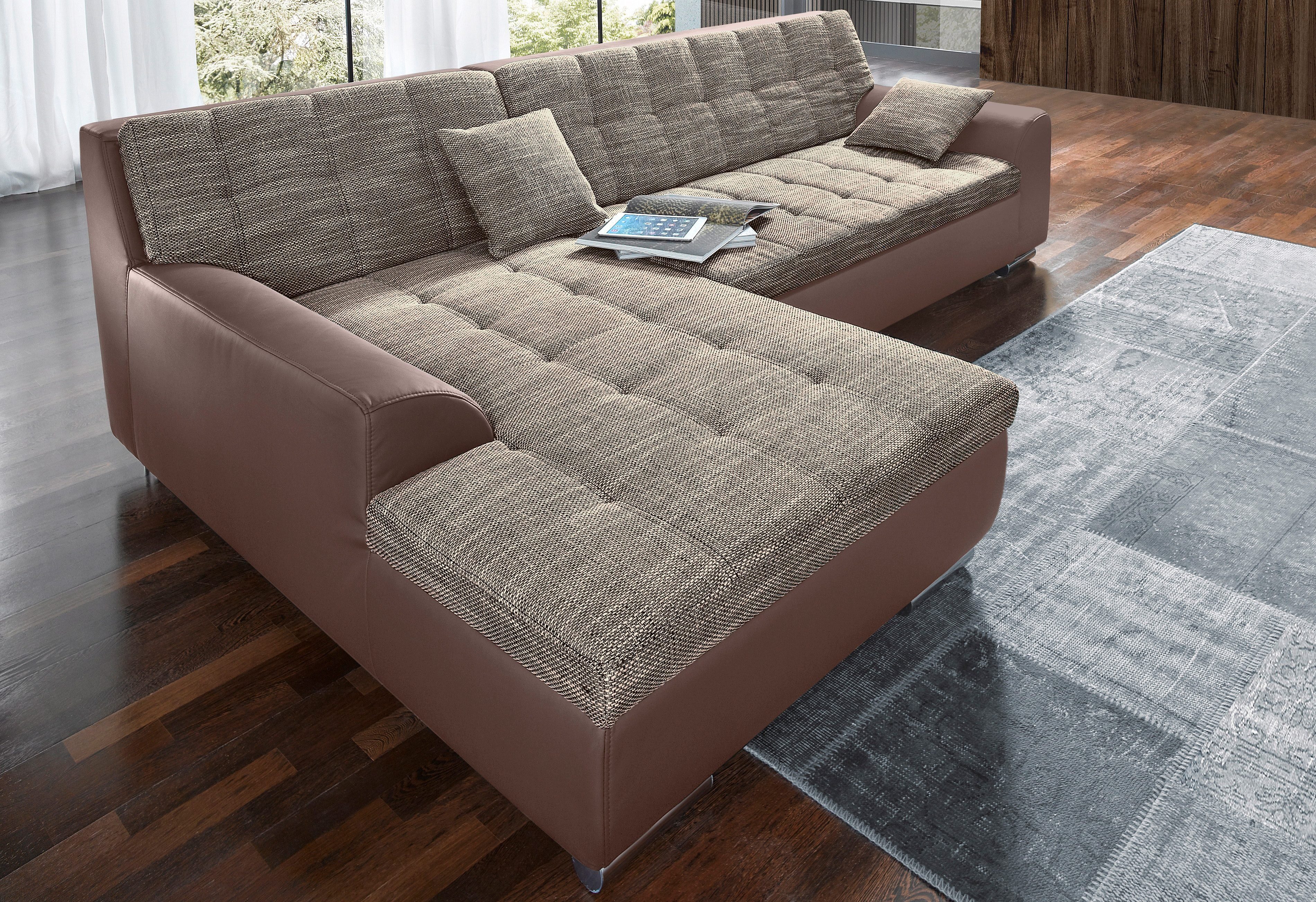 DOMO collection Ecksofa Treviso viele Bezüge, auch in Cord, L-Form, B/T/H: 267/80/83 cm, wahlweise mit Bettfunktion, incl. Zierkissen, hochwertige Steppung