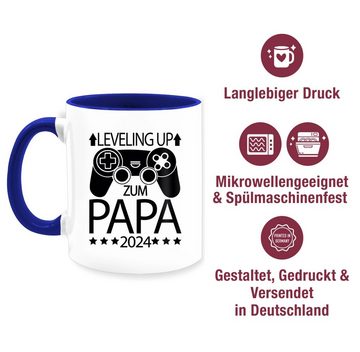 Shirtracer Tasse Leveling up zum Papa 2024 mit Controller - schwarz, Keramik, Geschenk Vatertag Kaffeetasse
