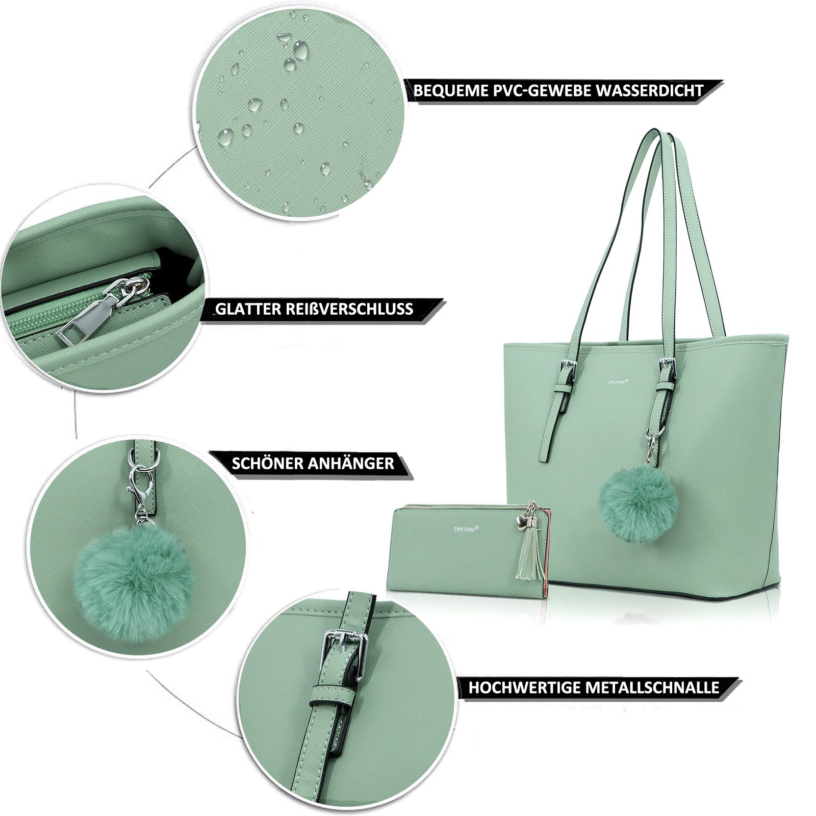 TAN.TOMI Shopper Handtasche Damen mit Geldbörse und Schlüsselanhänger, Groß Damen Handtasche, ​Geschenke für Frauen in schlichter Optik
