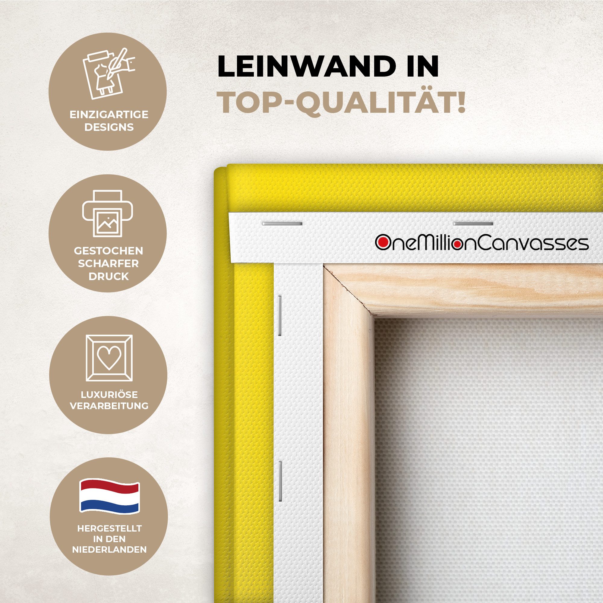 OneMillionCanvasses® Leinwandbild Banane - Grafik - Gelb, Fotodruck (1 St), Wandbild, Deko Schlafzimmer Wohnzimmer Flur 20x20 cm