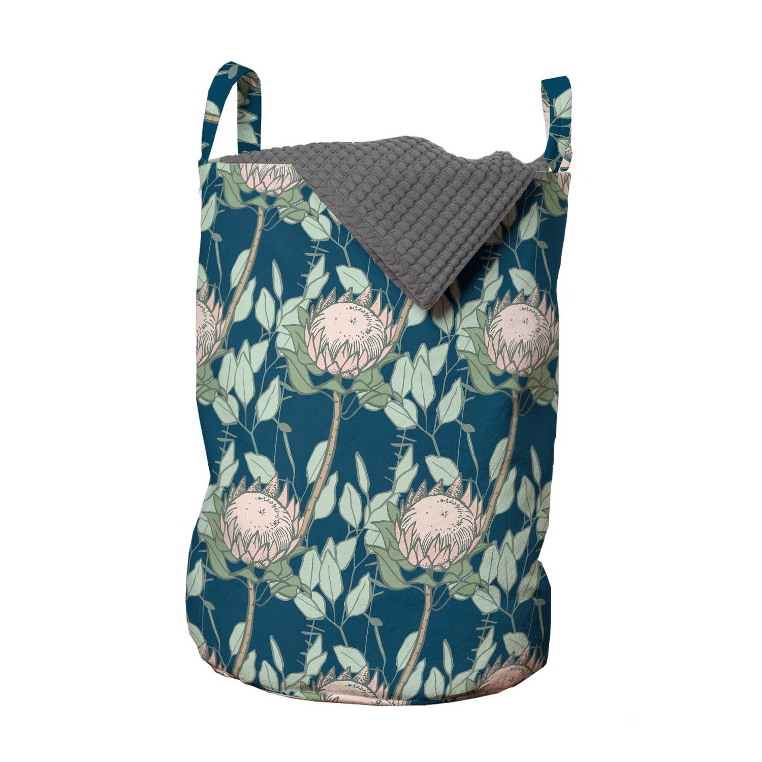 Abakuhaus Wäschesäckchen Wäschekorb mit Griffen Kordelzugverschluss für Waschsalons, Frühling Protea Blüten Feld Motiv